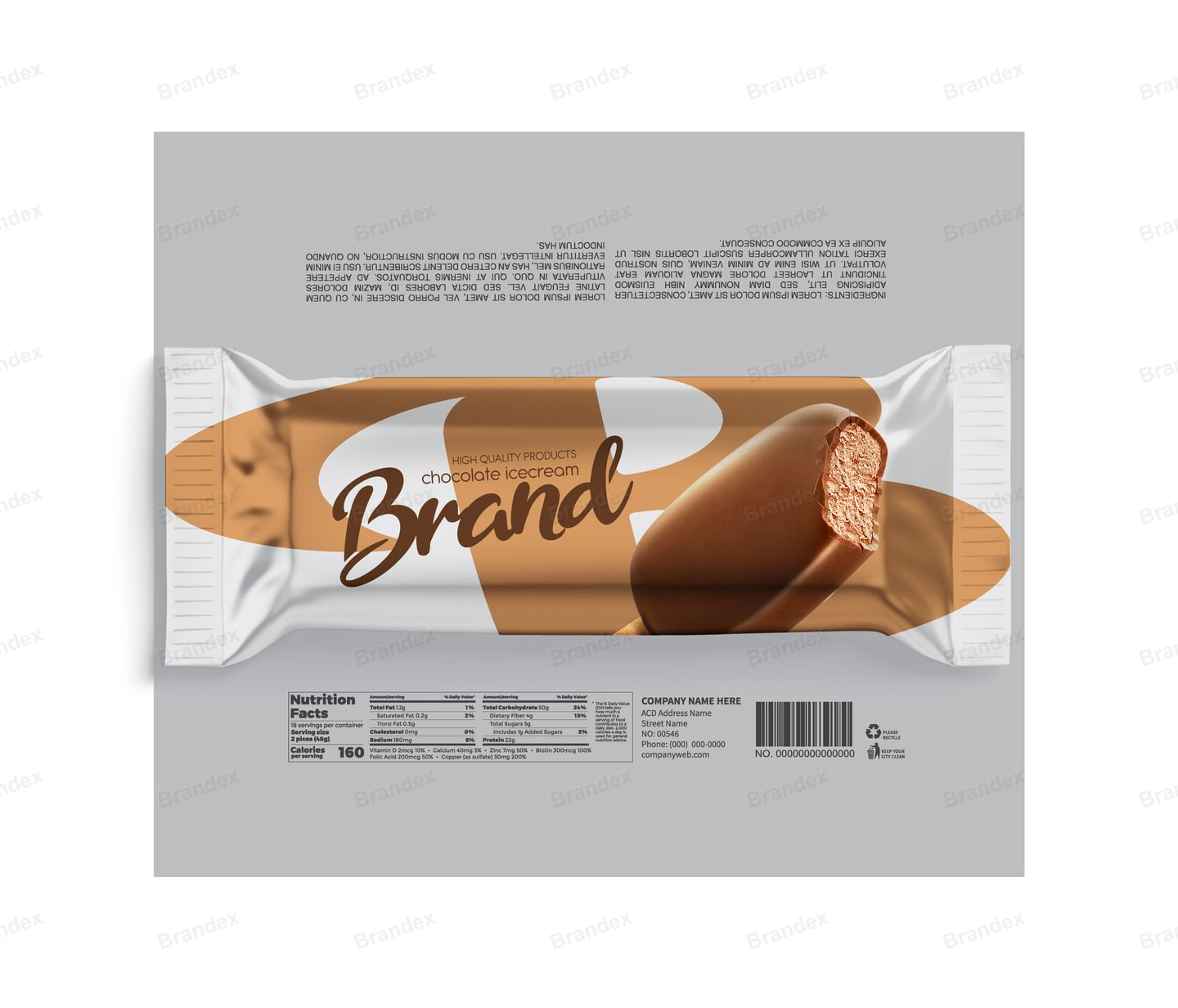 Chocolate-Coated Ice Cream Bar Wrapper Template – Brown & White Swirl Design