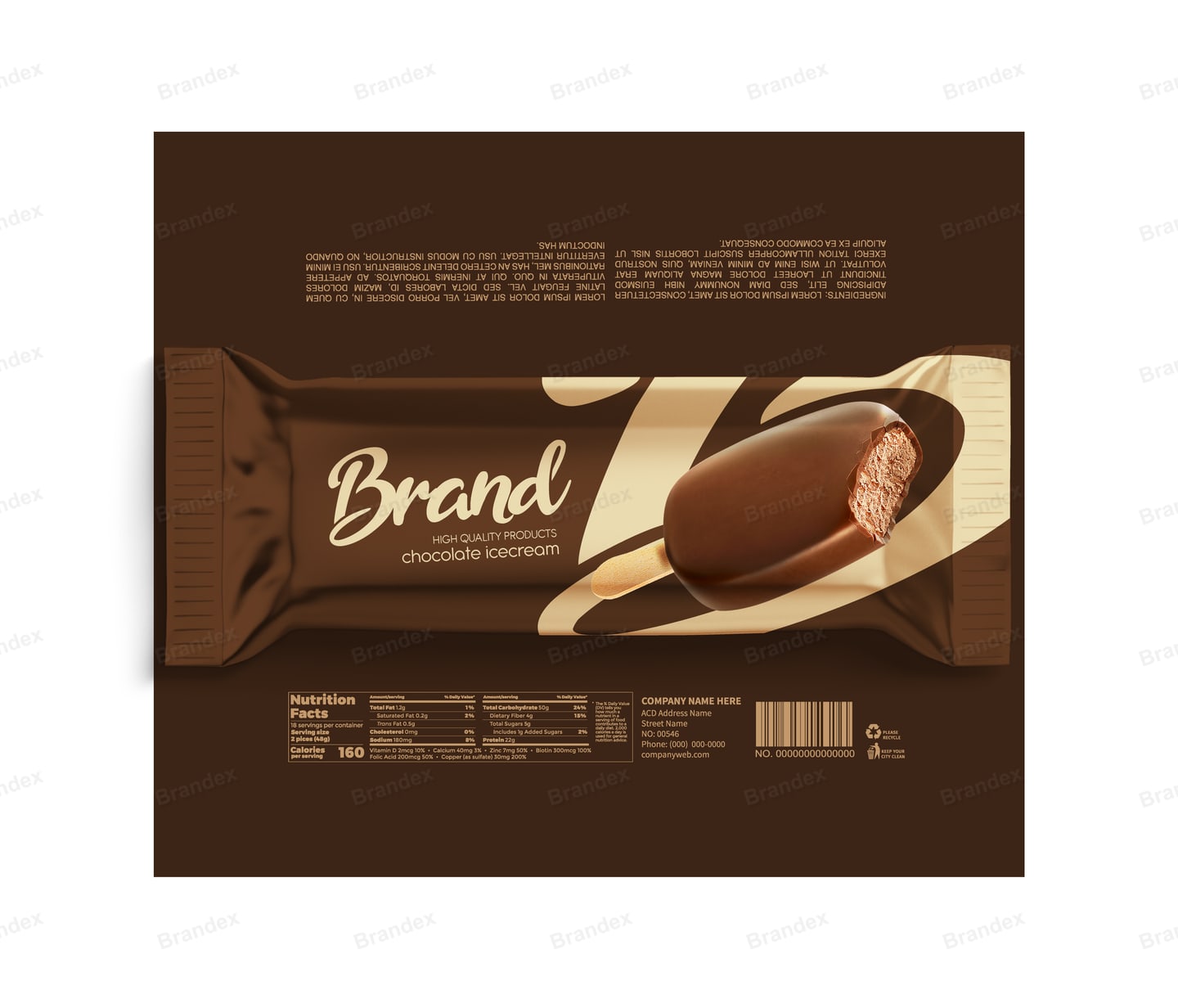 Chocolate-Coated Ice Cream Bar Wrapper Template – Brown & Cream Swirl Design