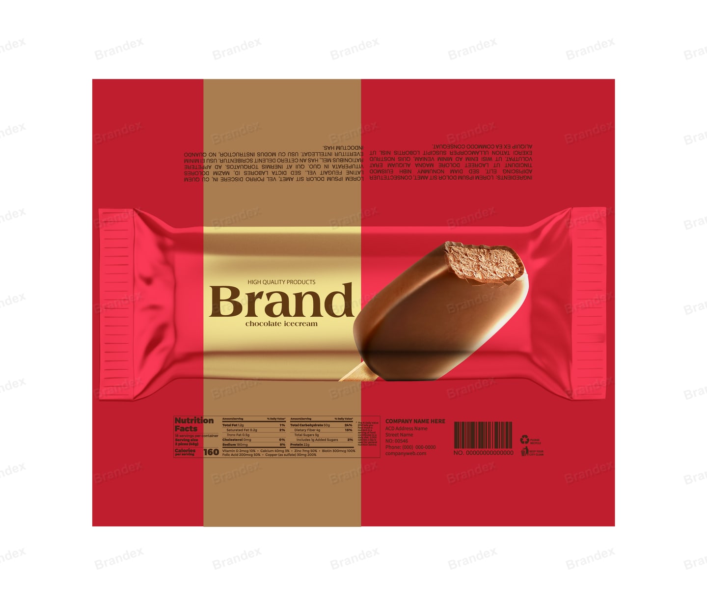 Chocolate-Coated Ice Cream Bar Wrapper Template – Red & Gold Luxury Design