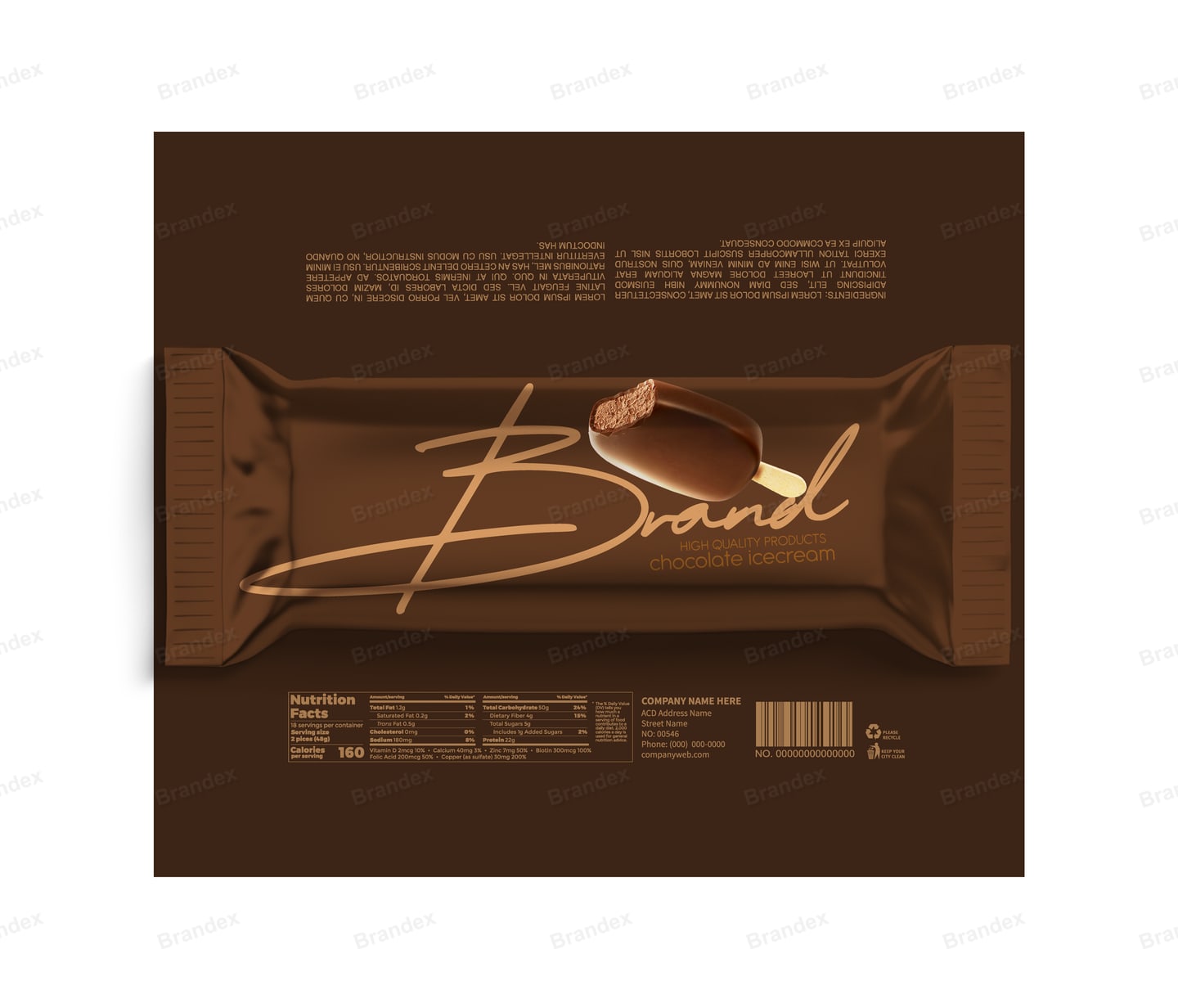 Chocolate-Coated Ice Cream Bar Wrapper Template – Rich Brown & Gold Design