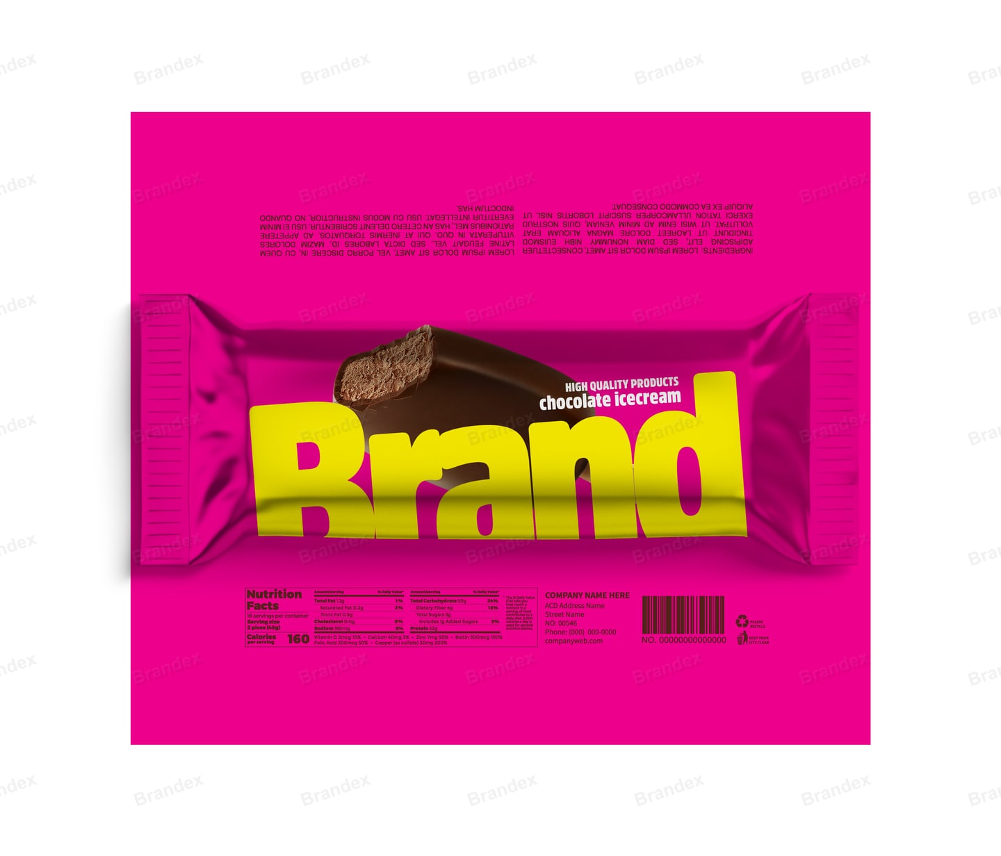 Chocolate-Coated Ice Cream Bar Wrapper Template – Hot Pink & Yellow Design