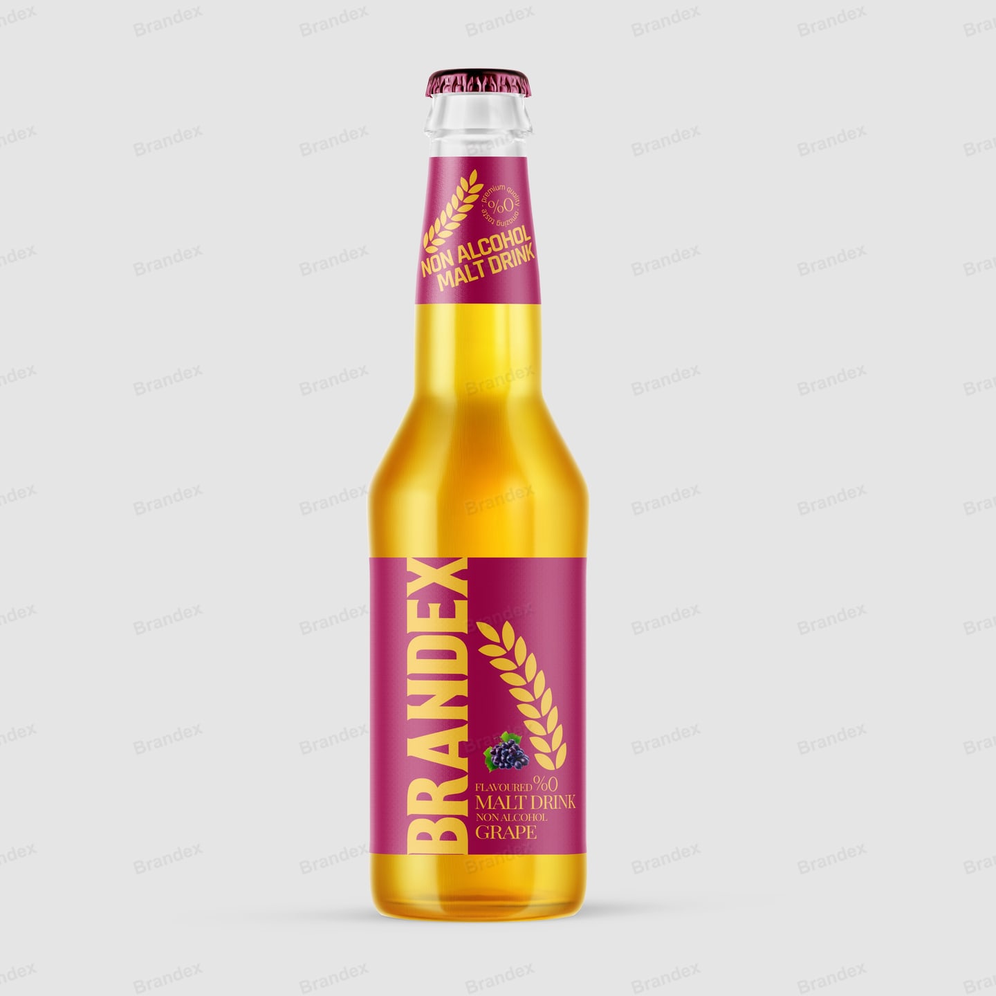 Grape Non-Alcoholic Malt Drink Bottle Label Template – Magenta & Gold