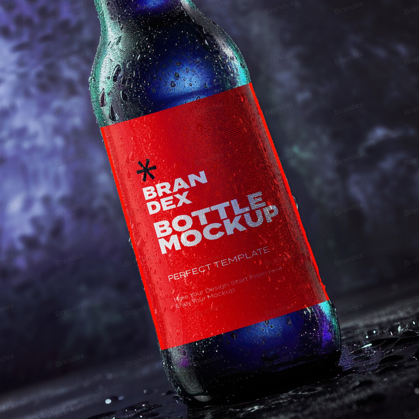 Chilled Amber Beer Bottle Mockup Covered in Ice Cubes – Close-Up