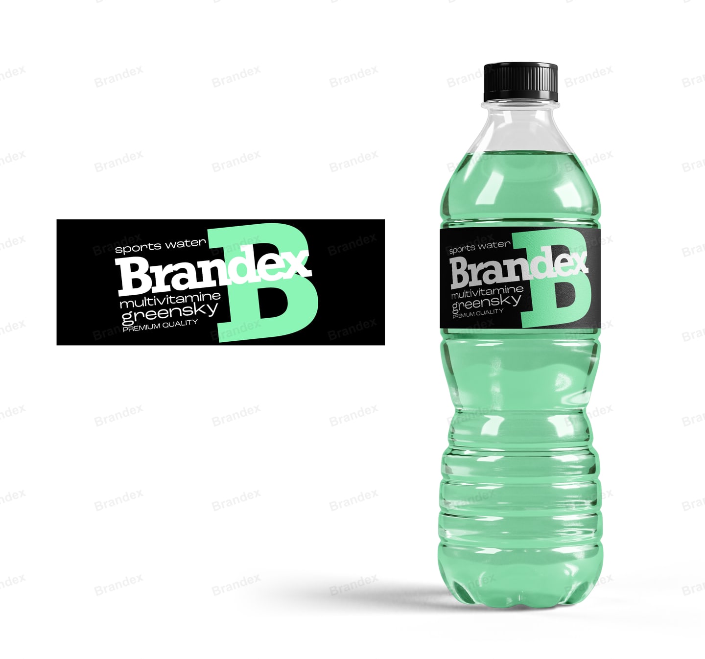 Sports Drink Water Bottle Transparent Plastic Packaging Label Black Mint