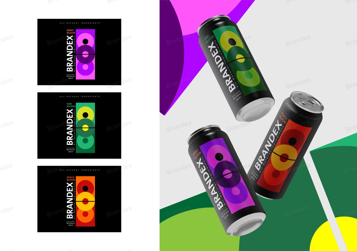 Vibrant Geometric Energy Drink Can Packaging Layout