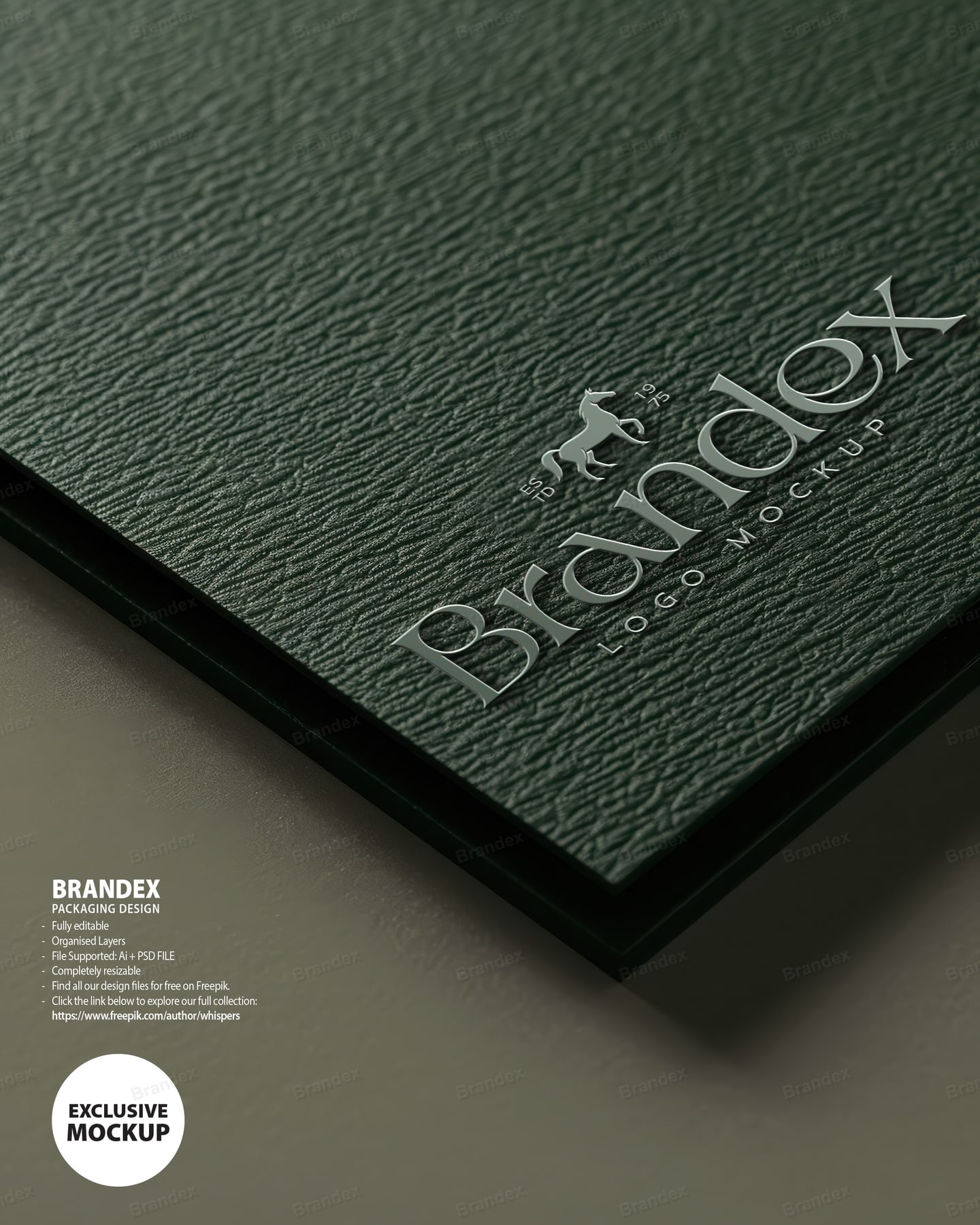Dark Green Textured Embossed Logo Mockup for Branding Display