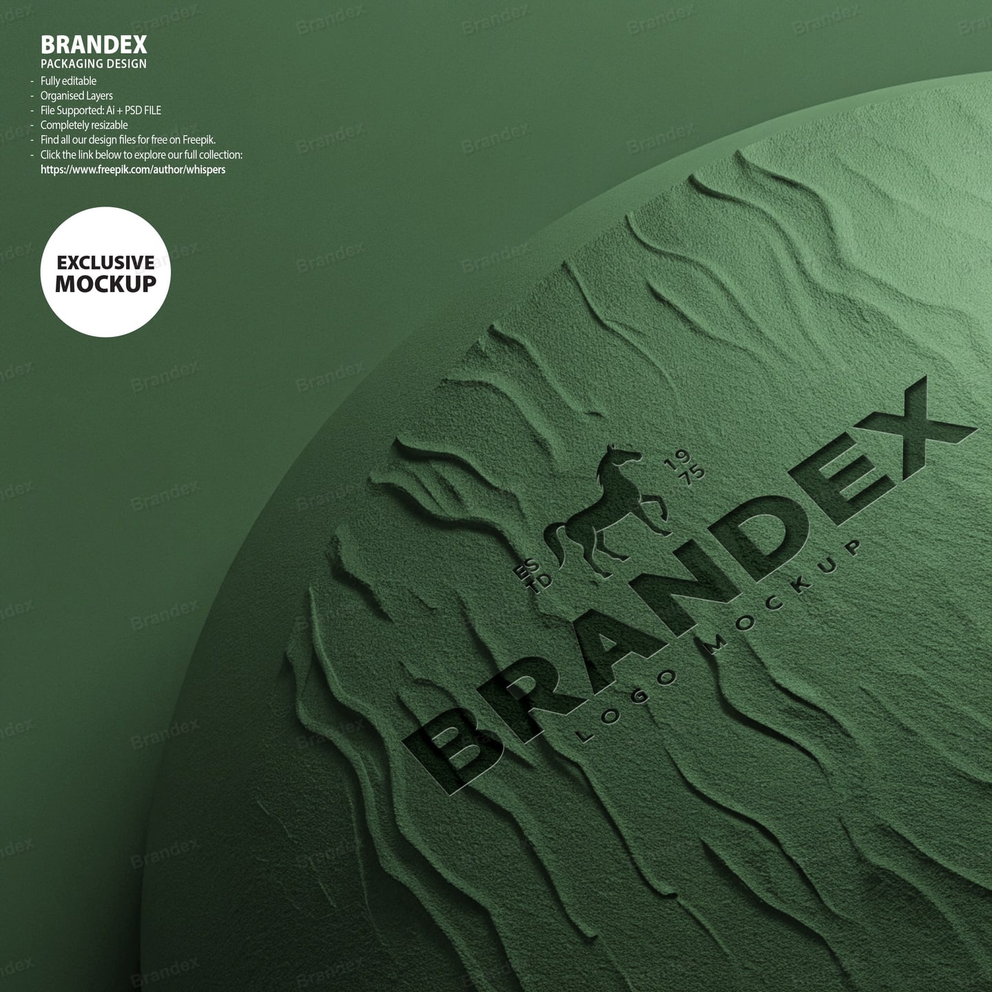Debossed Logo Mockup on Green Textured Wavy Surface – Close Up View