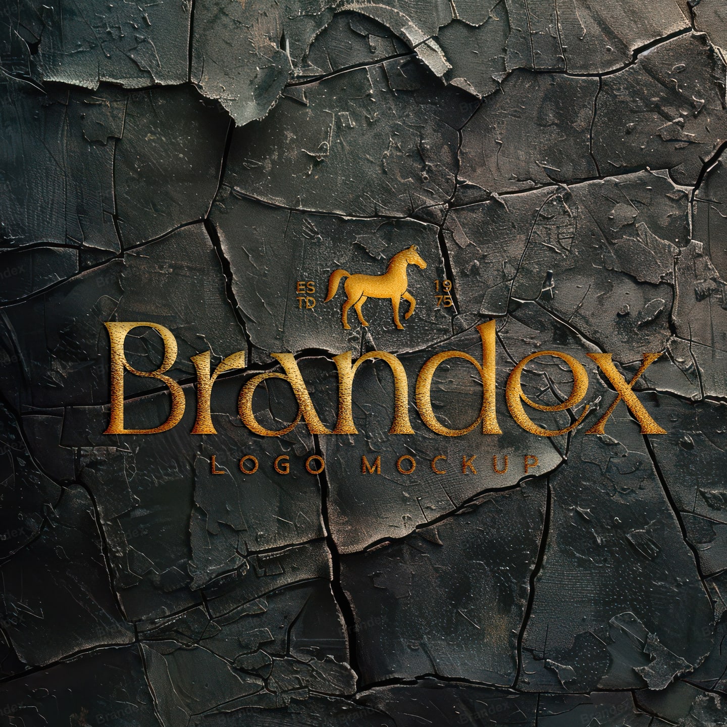 Cracked Stone Gold Embossed Logo Mockup Template