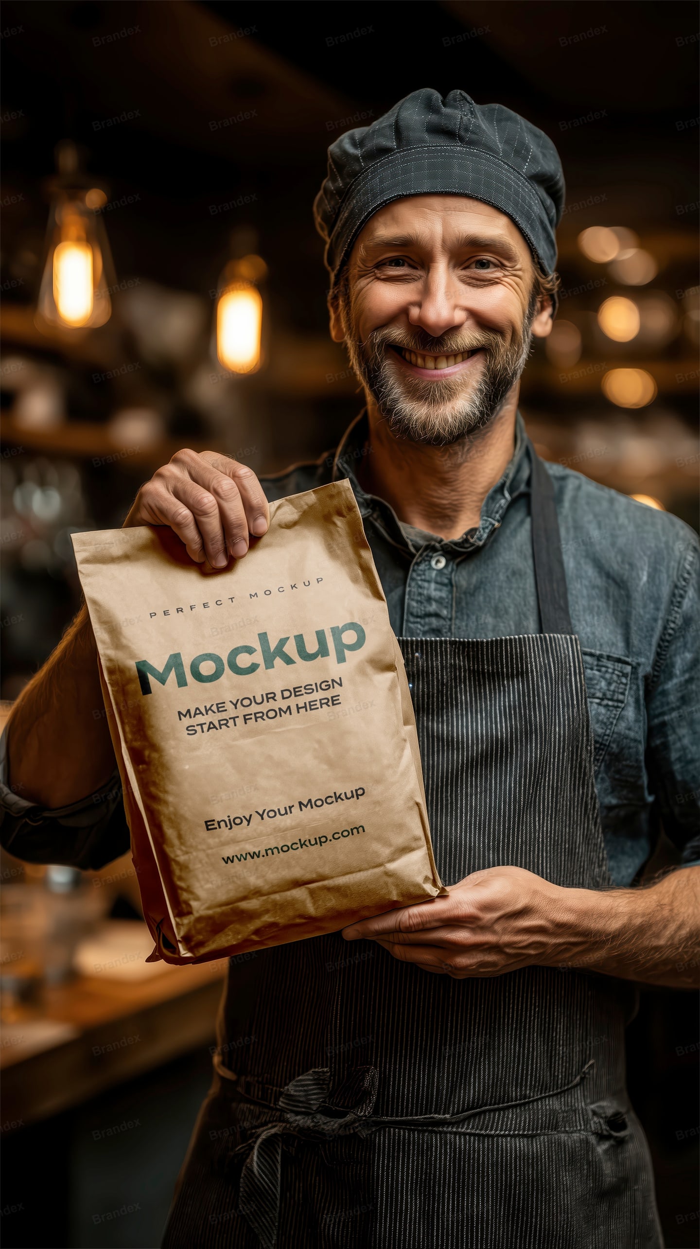 Rustic Kraft Paper Food Bag Mockup with Chef