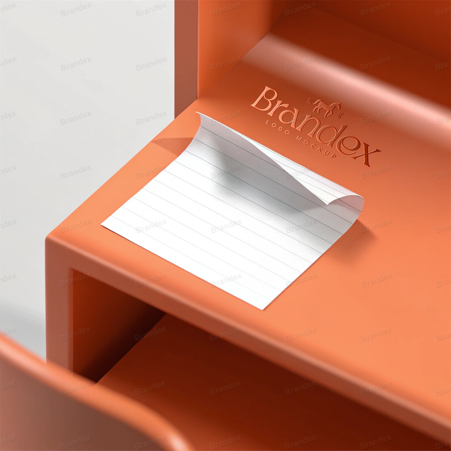 Orange Corner Shelf Mockup with Lined Note Paper for Branding Display