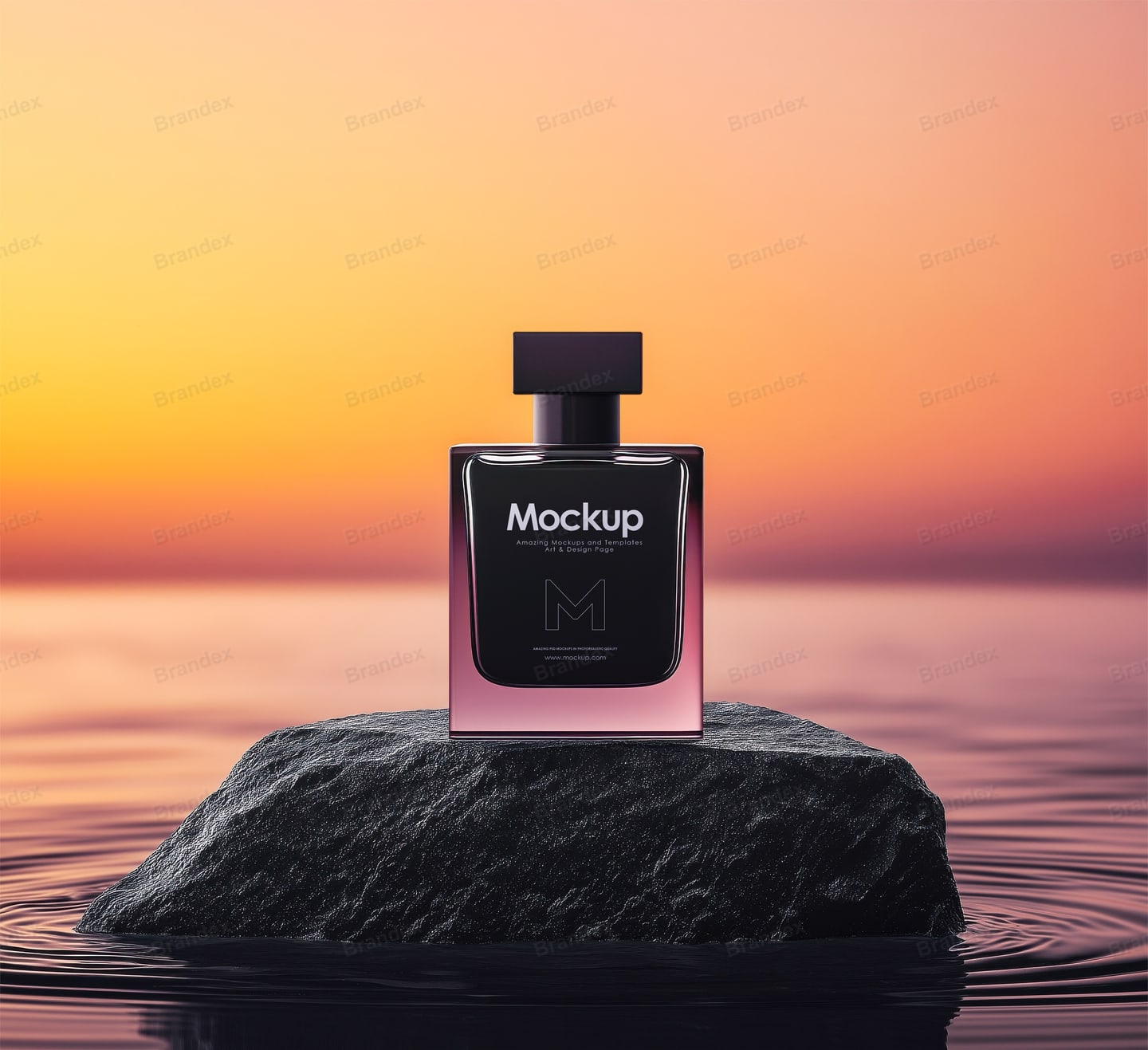 Elegant Perfume Bottle Mockup Vibrant Sunset Scene