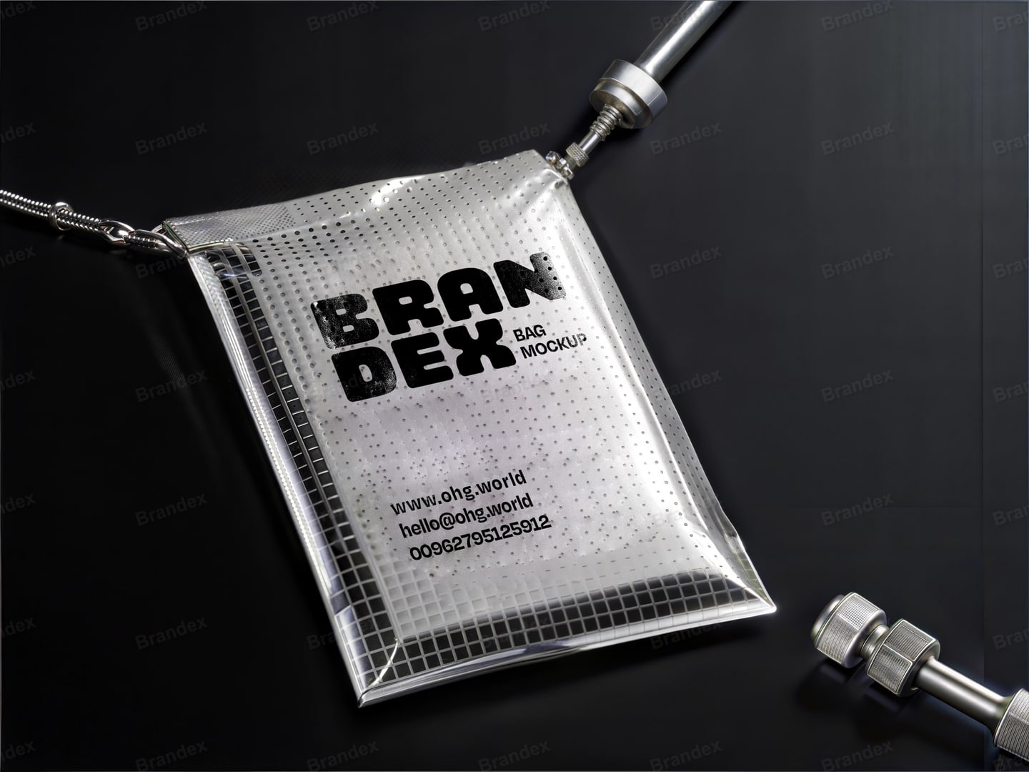 Clear Grid Plastic Pouch Mockup with Metal Hardware – Dark Studio Setup