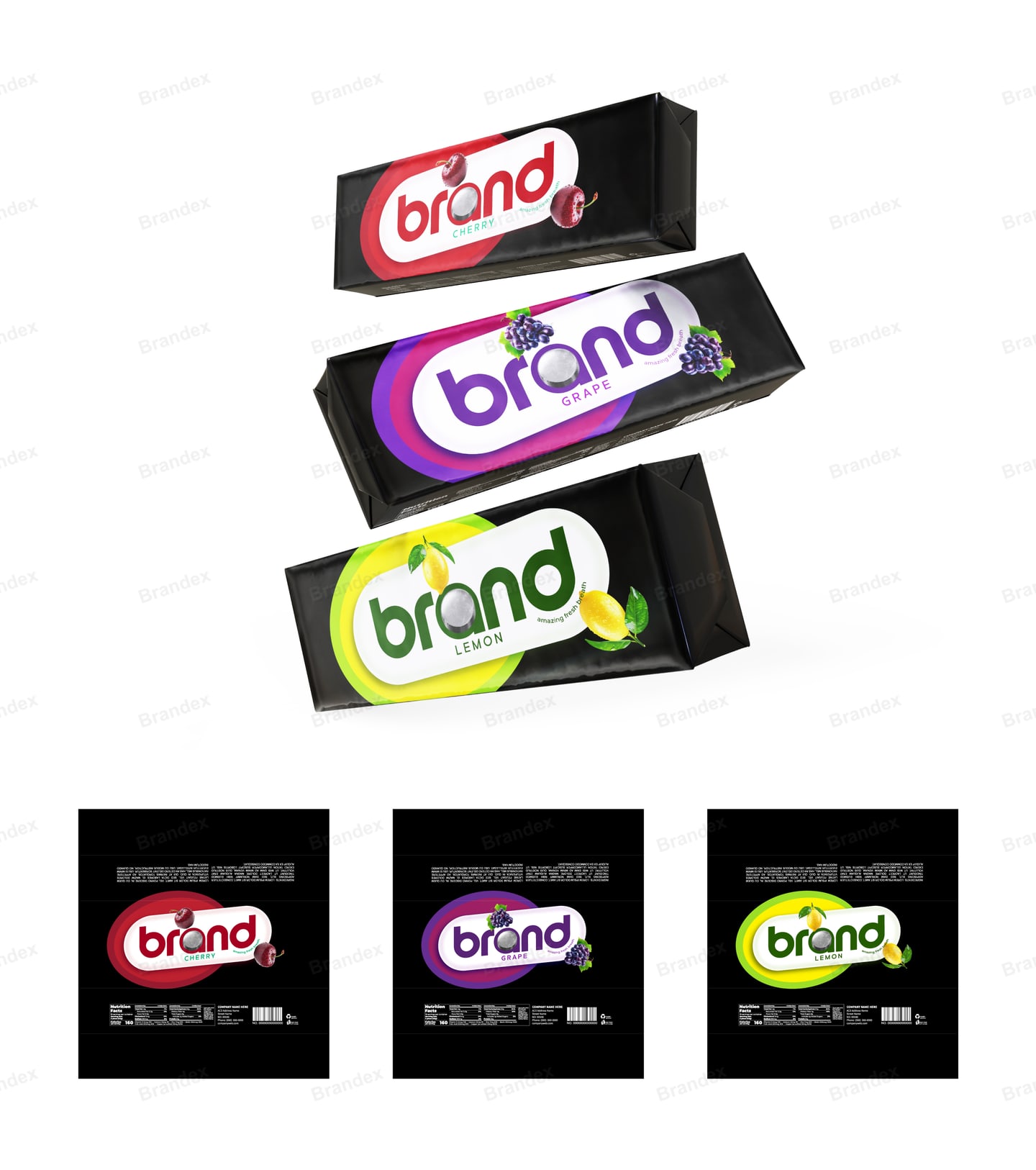 Vibrant Fruit Candy Bar Wrapper Packaging Design Black Background