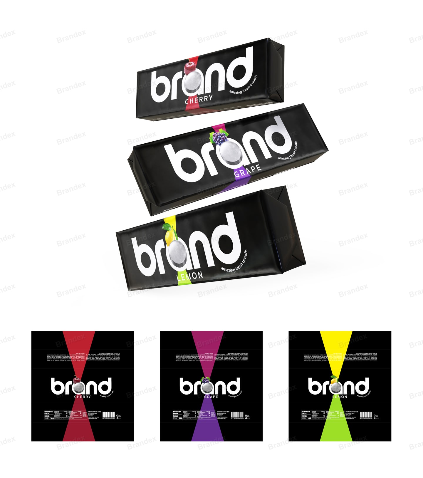 Sleek Black Candy Bar Packaging Vibrant Fruit Flavored Visuals