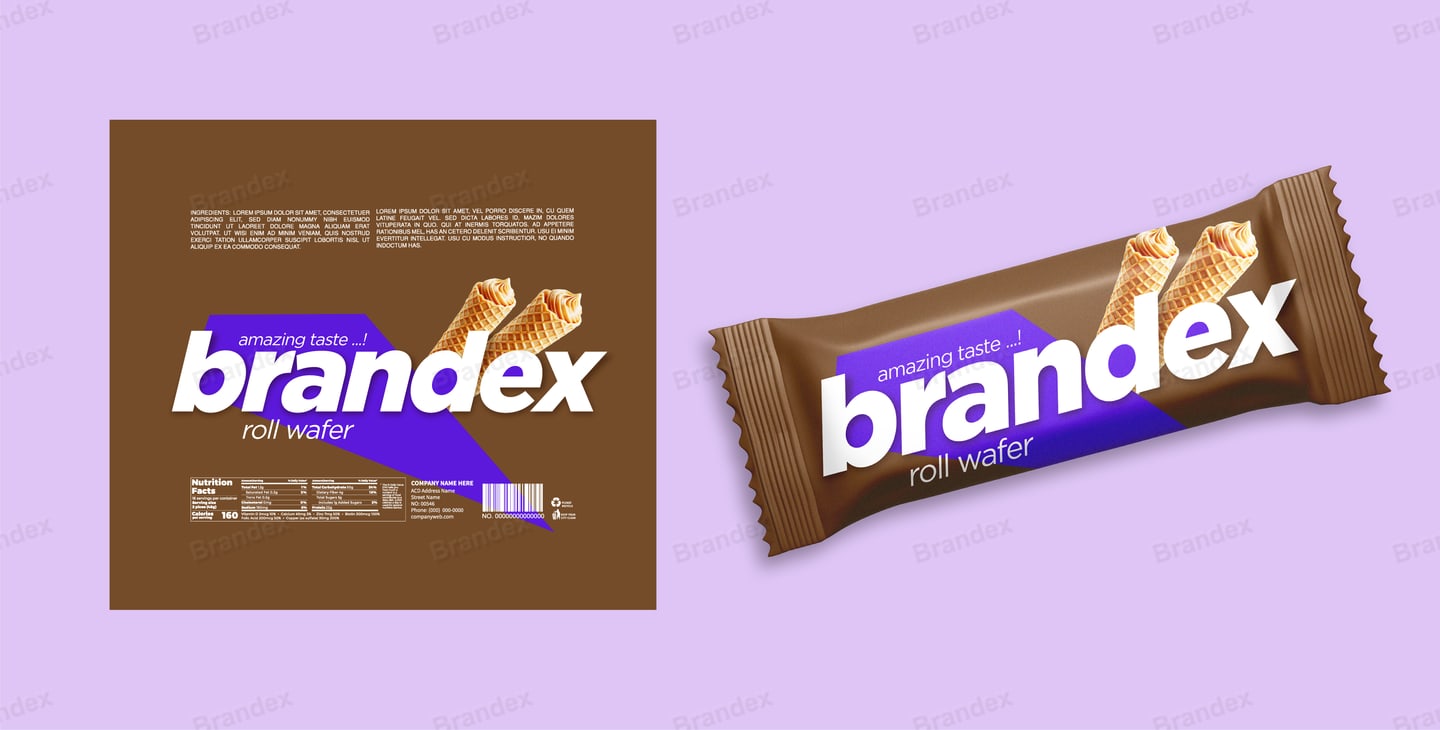 Chocolate Roll Wafer Wrapper Packaging Template – Brown & Purple Design