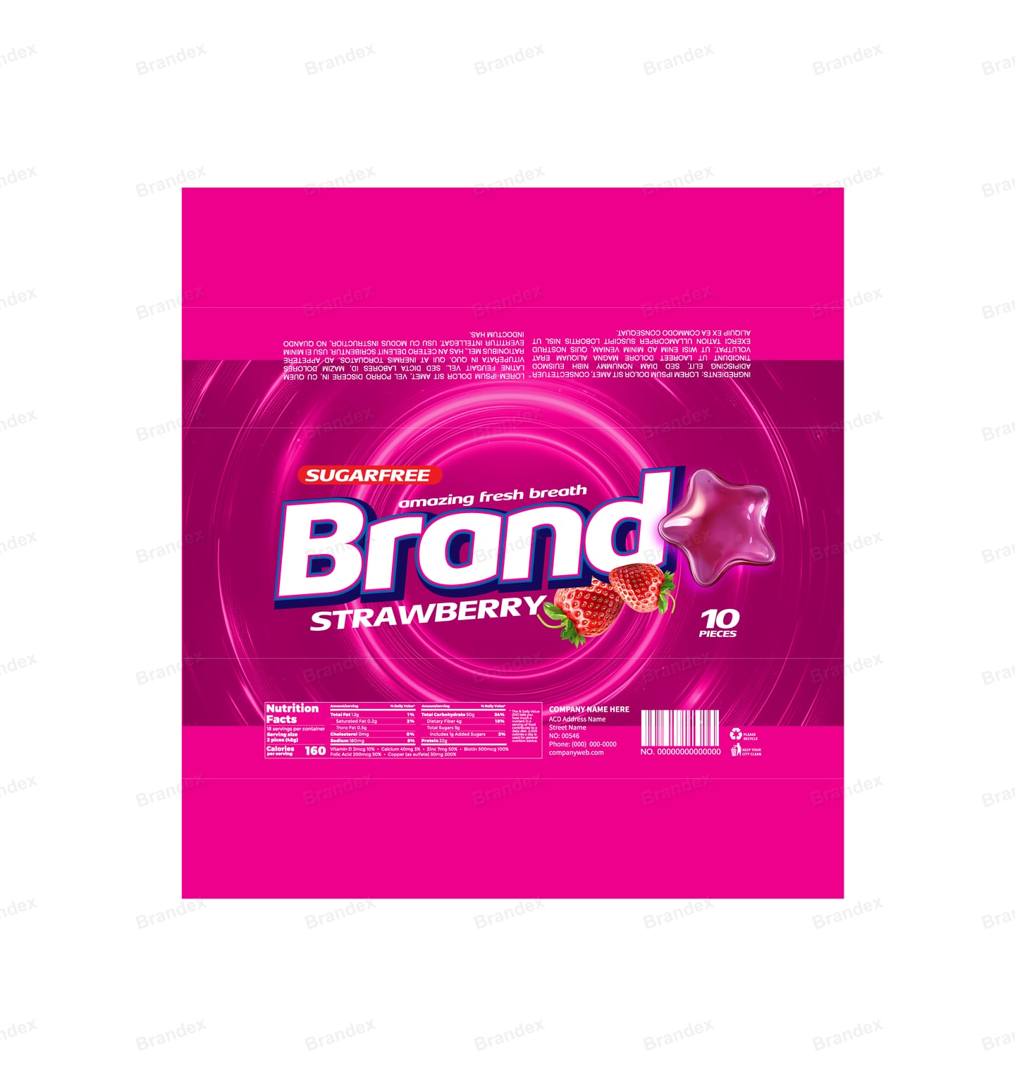 Sugar-Free Strawberry Gum Packaging - Amazing Fresh Breath 10 Pieces