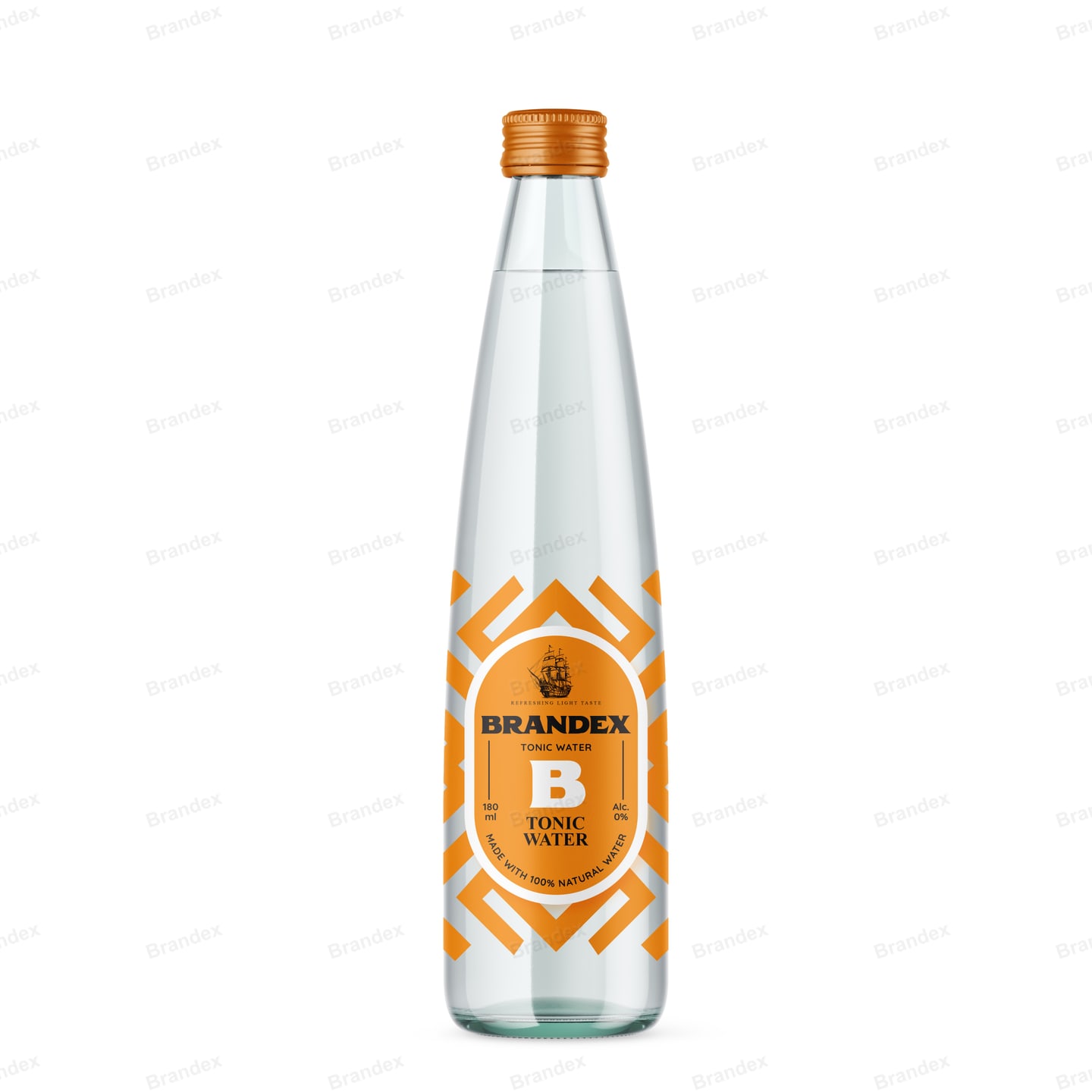Brandex Tonic Water Glass Bottle Packaging - Orange Geometric Label Design