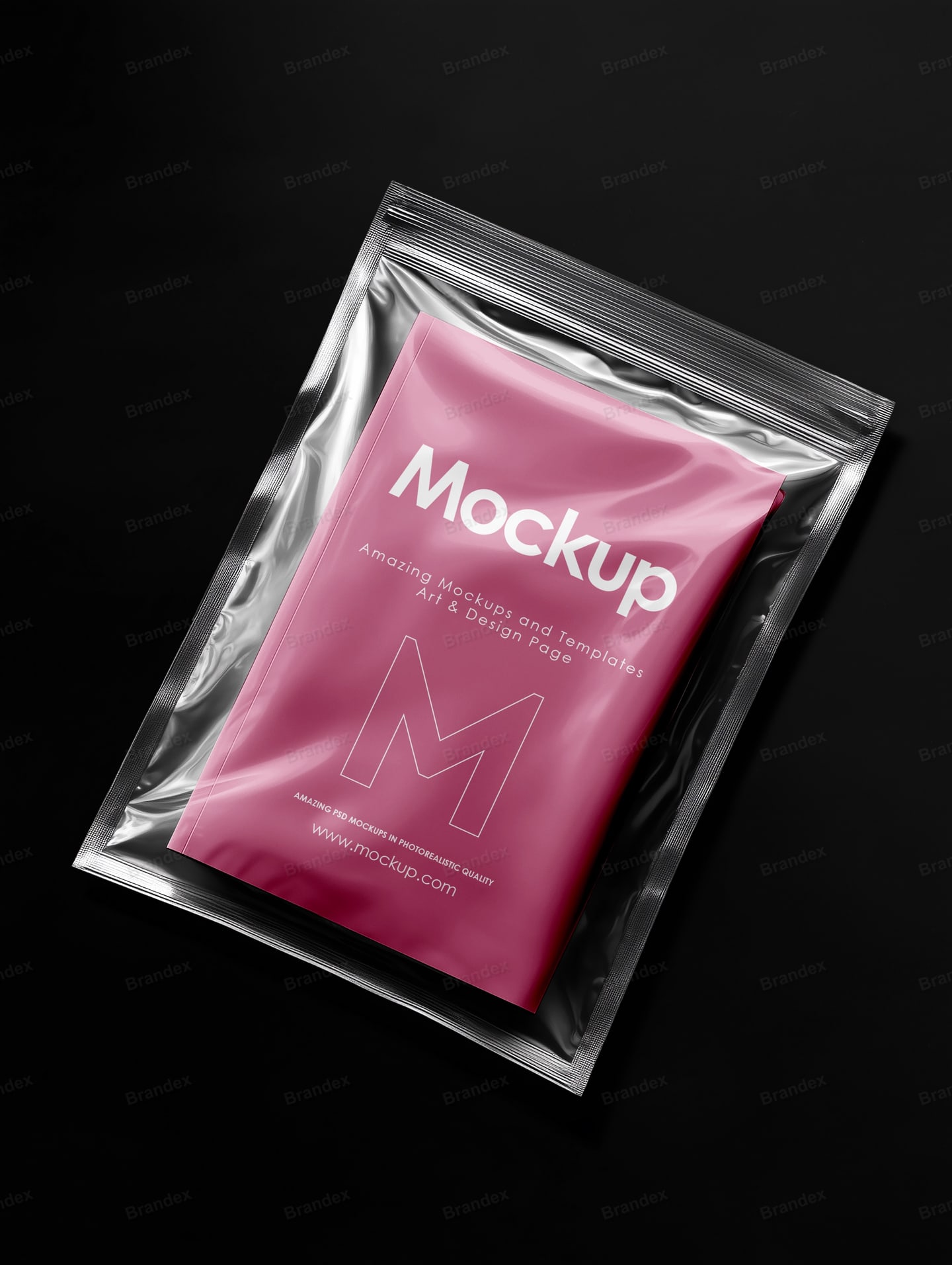 Realistic Pink Foil Pouch Product Packaging Mockup