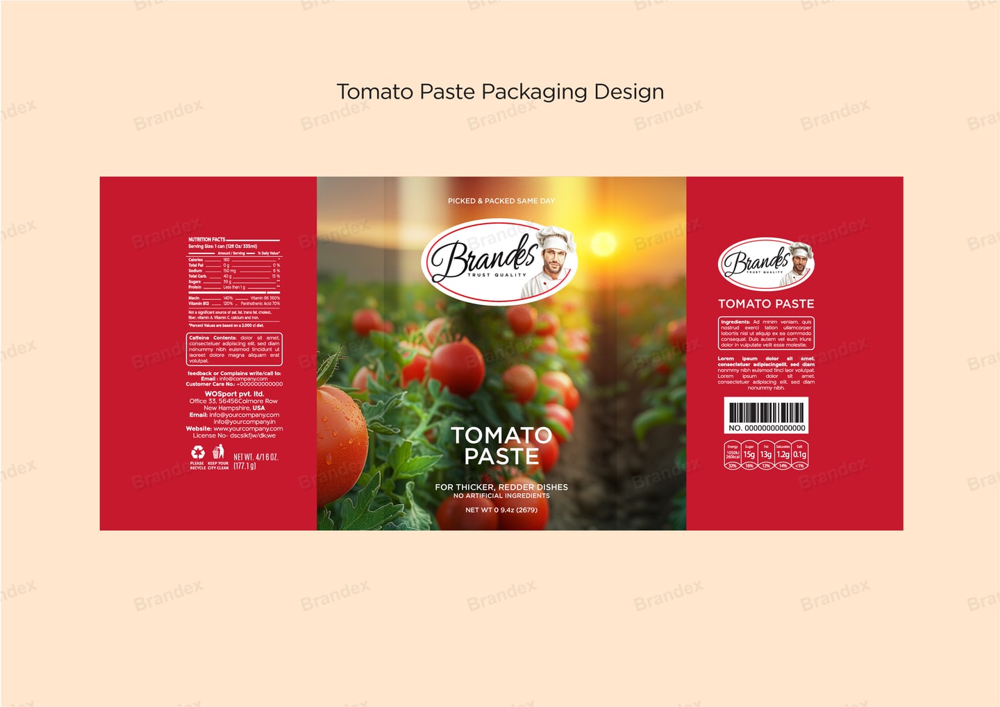Tomato Paste Jar Label Packaging Template – Sunset Field Design