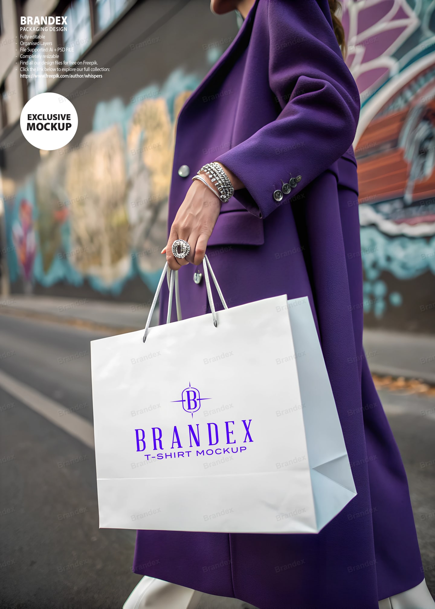 Chic White Shopping Bag Mockup for Branding with Purple Logo