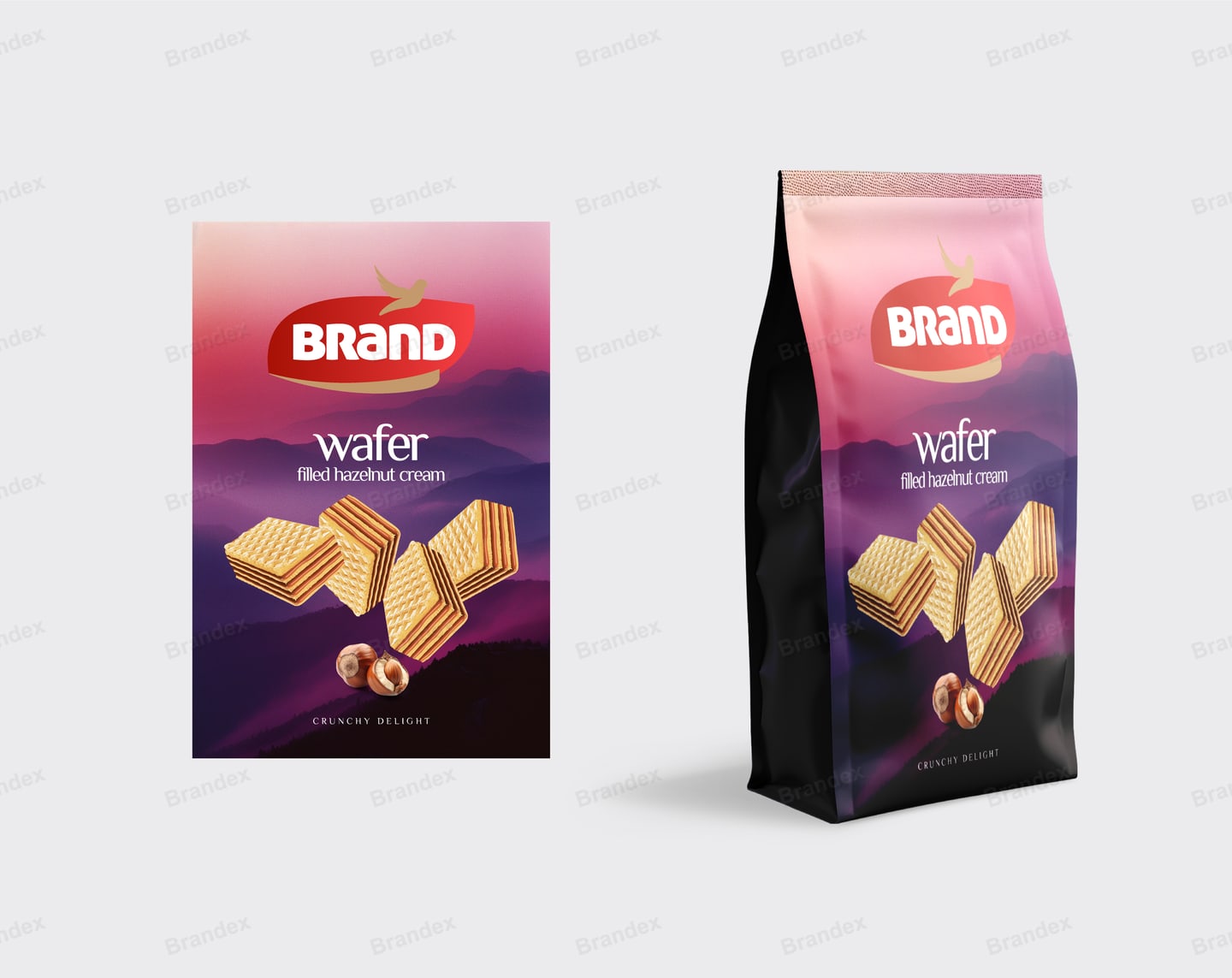 Vibrant Purple Hazelnut Wafer Snack Packaging Artwork