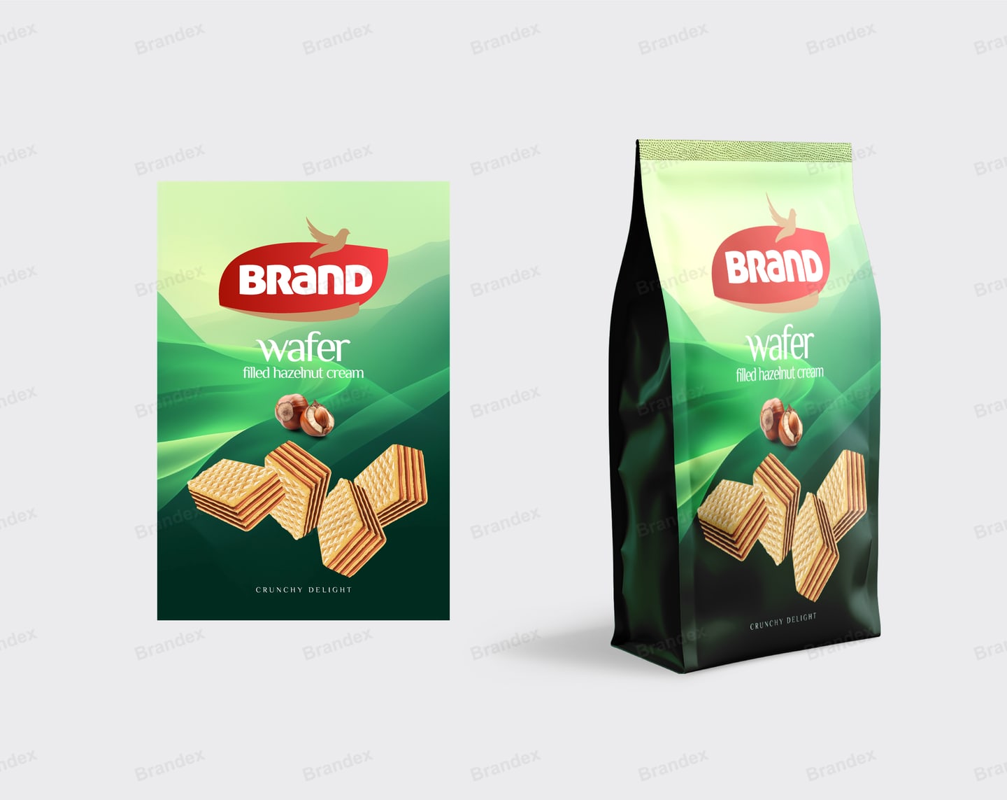 Hazelnut Cream Wafer Pouch Packaging Template – Green Gradient Design