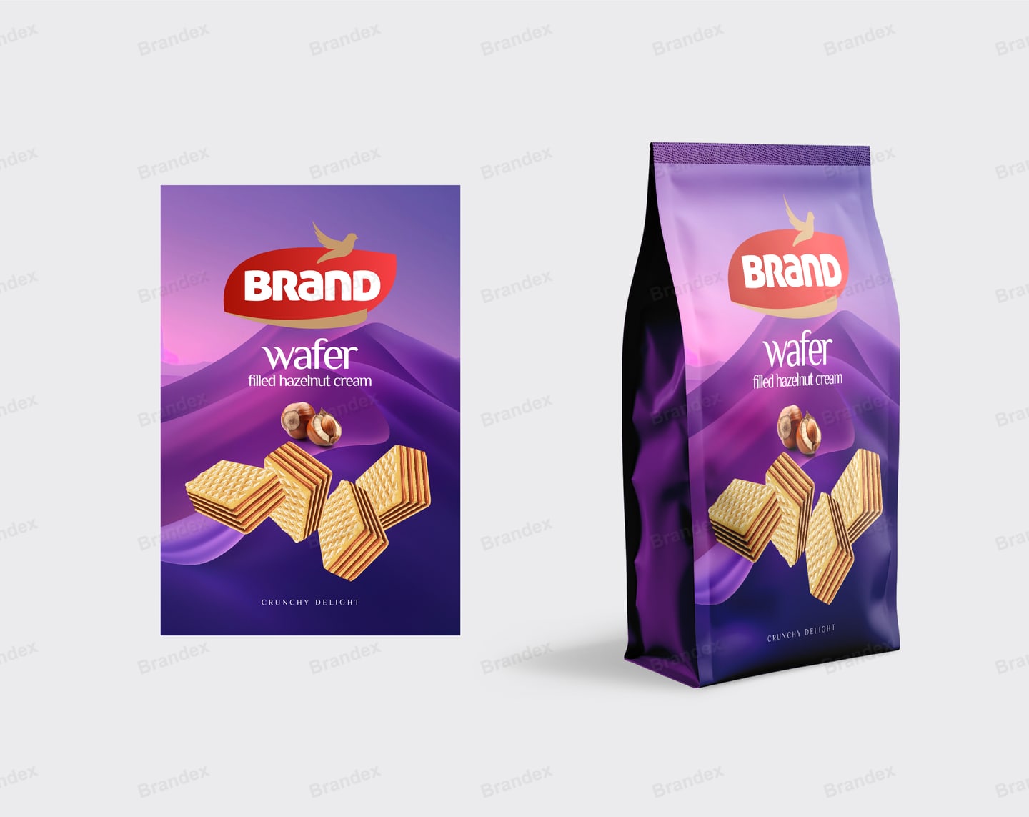 Vibrant Purple Hazelnut Cream Wafer Snack Bag Packaging