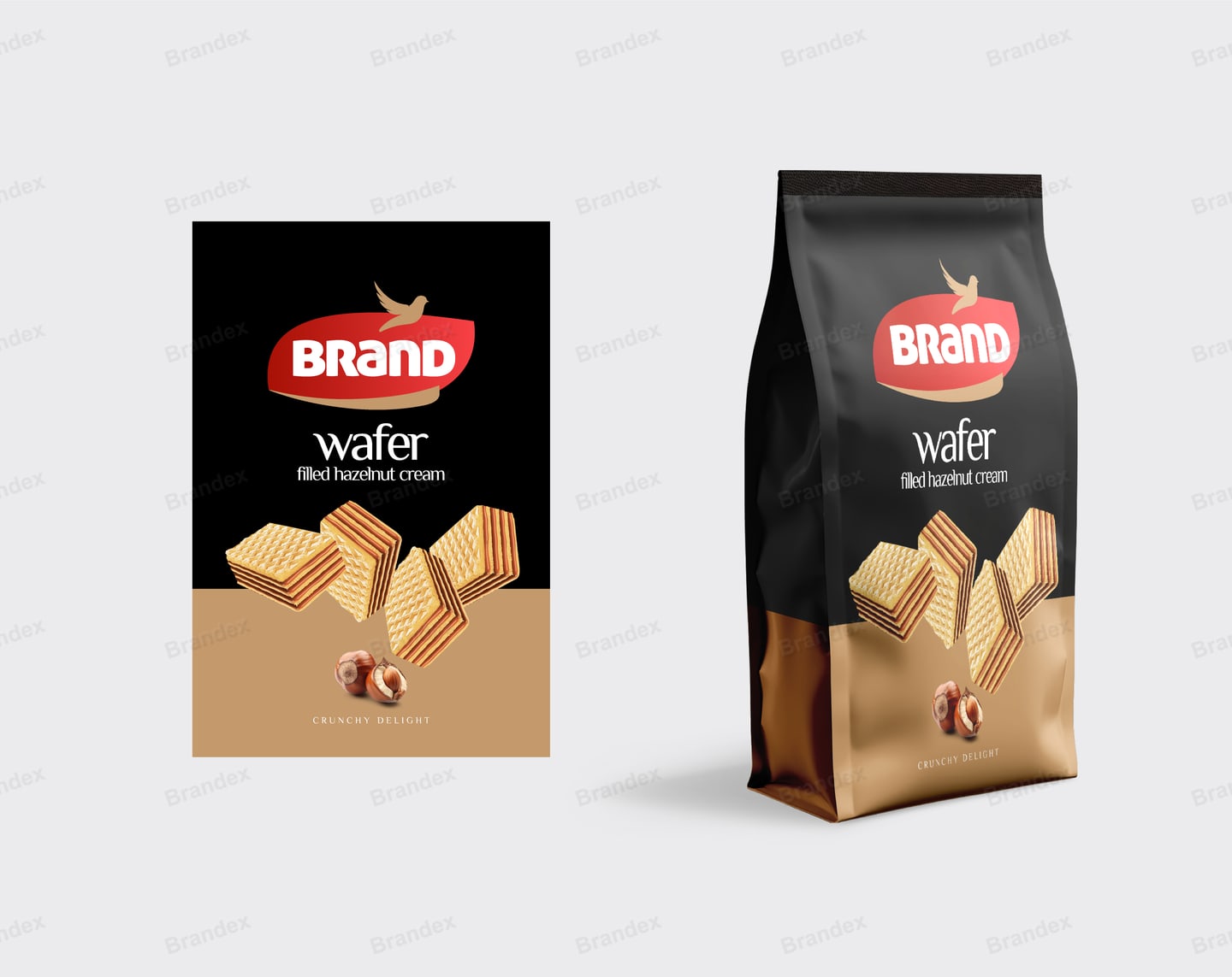 Hazelnut Cream Wafer Pouch Packaging Template – Black & Gold Design