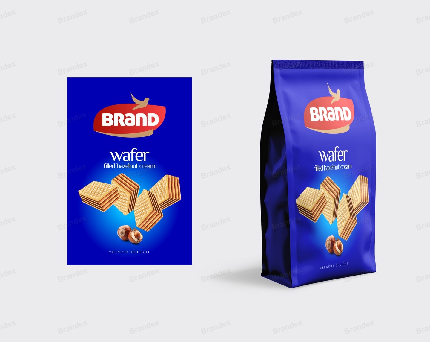 Hazelnut Cream Wafer Pouch Packaging Template – Vibrant Blue Design