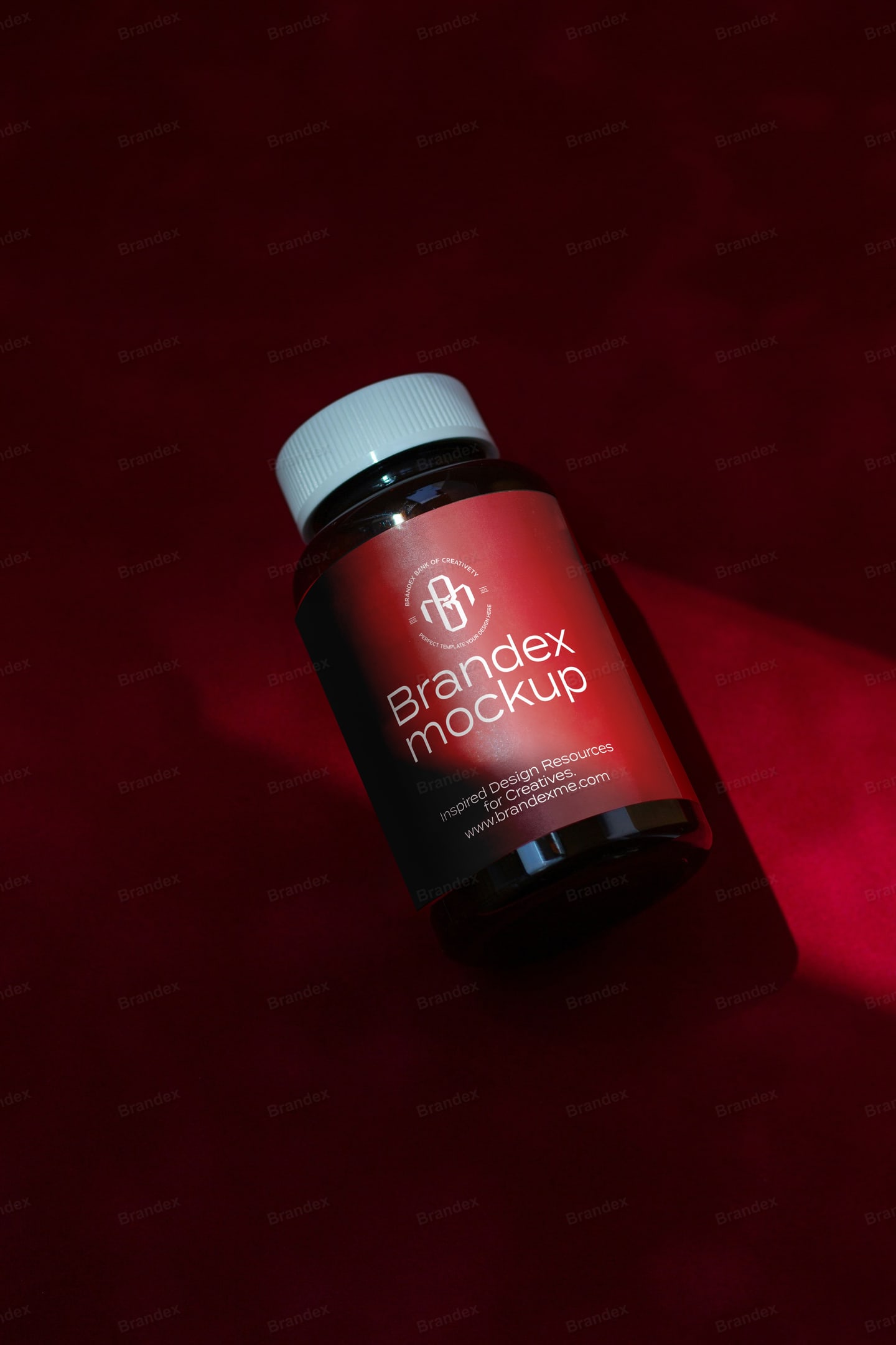 Amber Supplement Bottle Mockup on Red Fabric Background