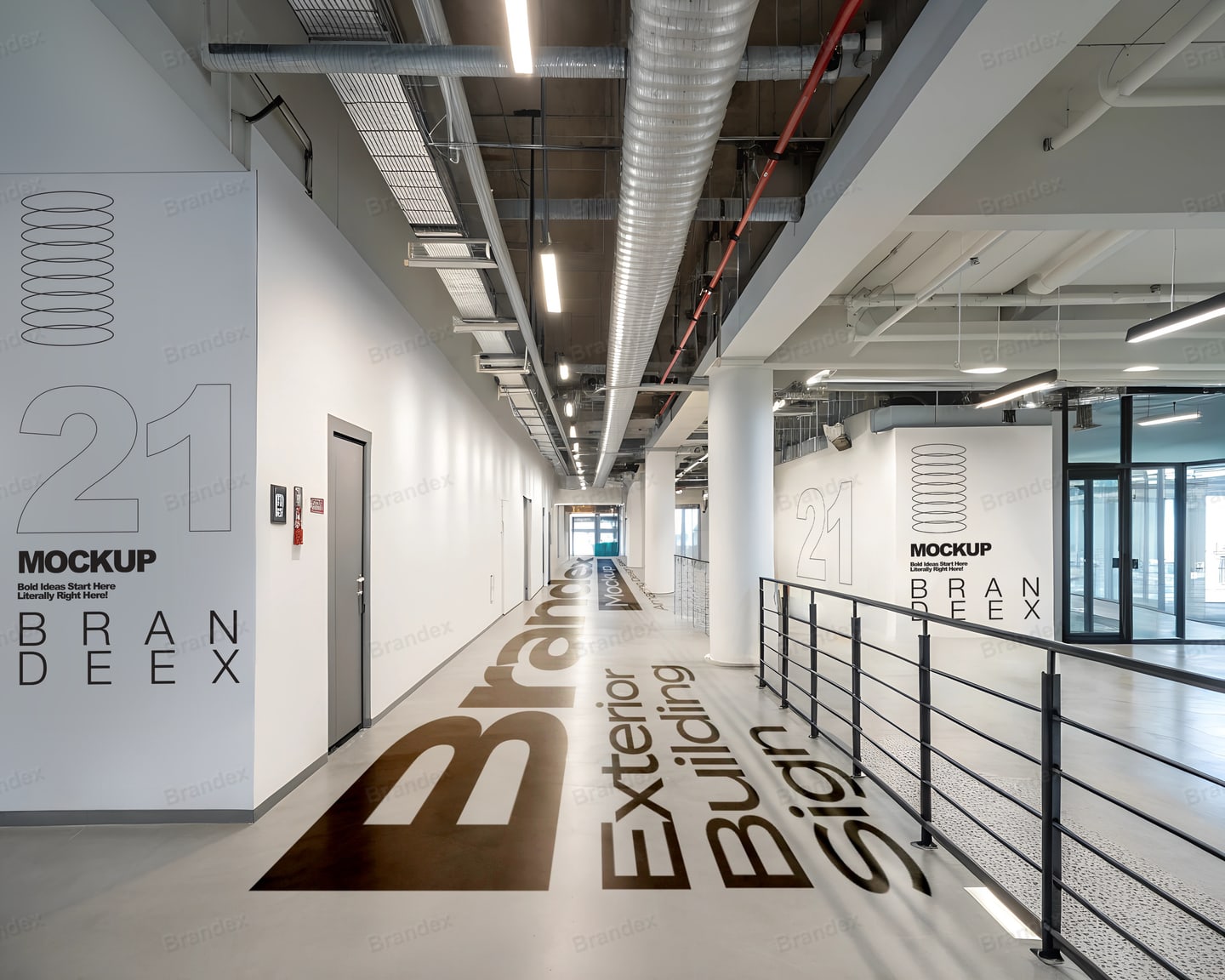 Industrial Corridor Indoor Signage Wall Floor Mockup