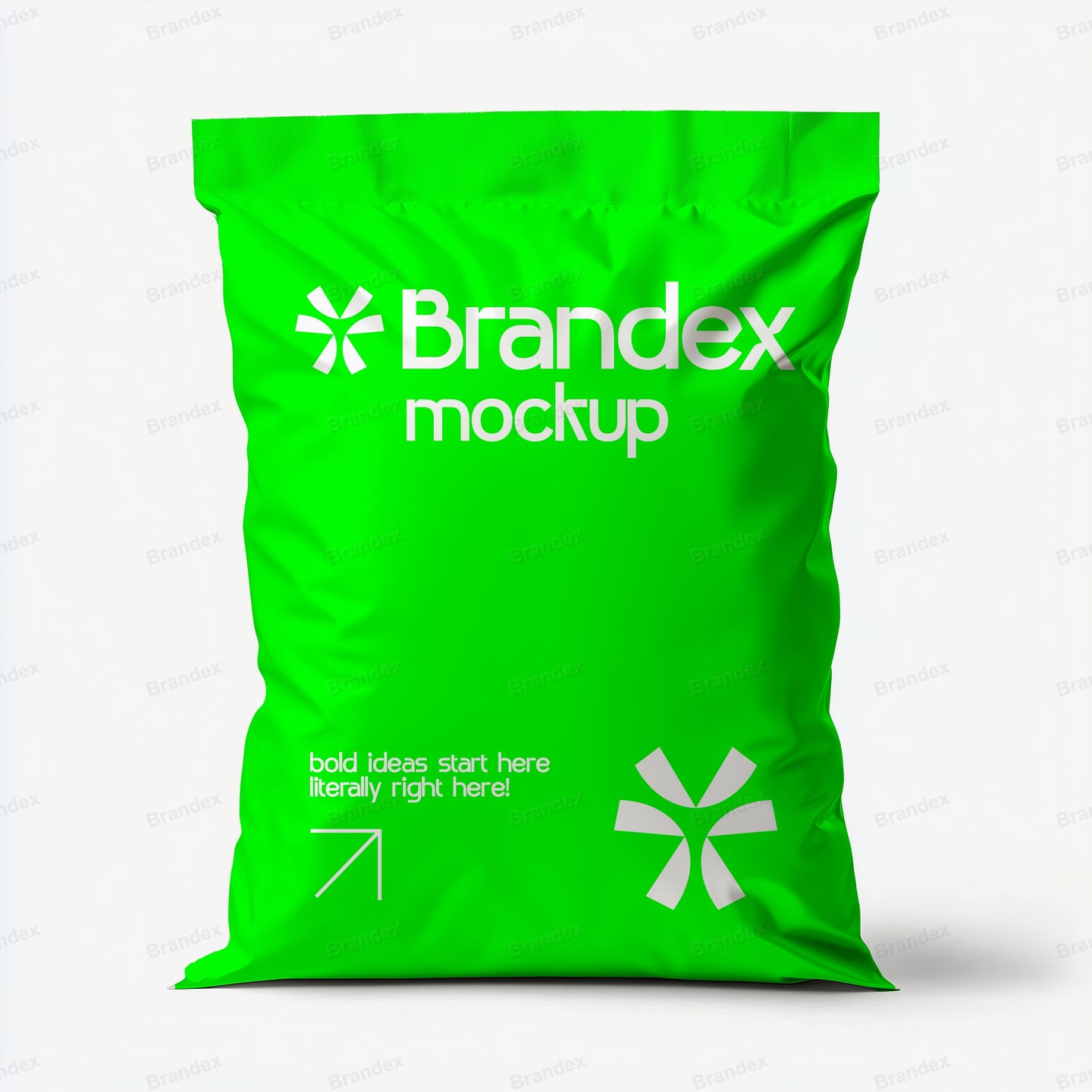 Vibrant Green Snack Packaging Bag Mockup – Front View Studio