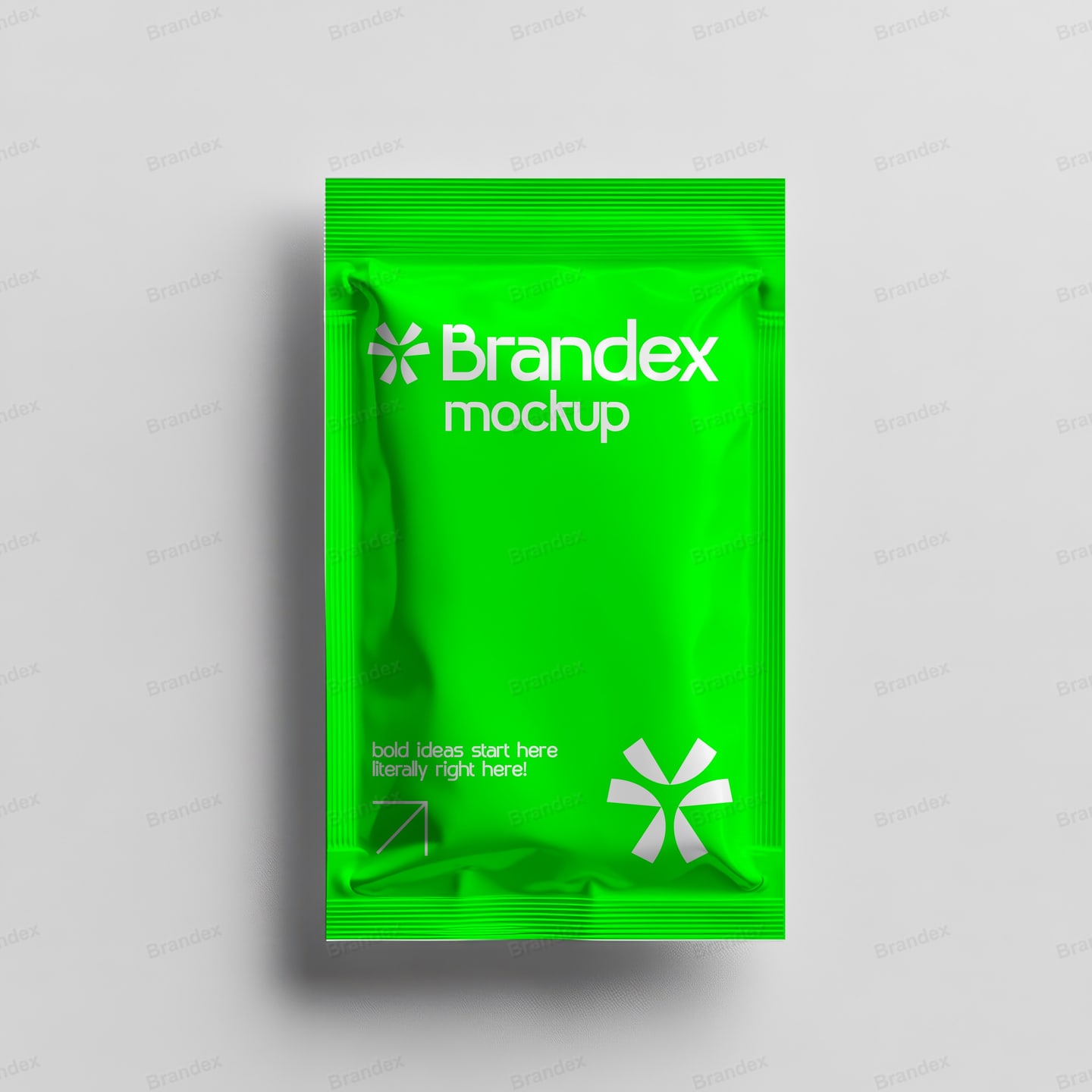Vibrant Green Foil Sachet Pouch Mockup – Top View Studio