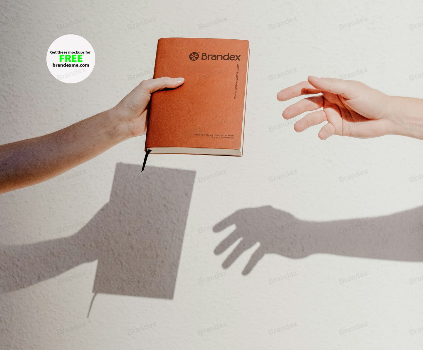 Realistic Brown Leather Notebook Mockup Hand Interaction Scene