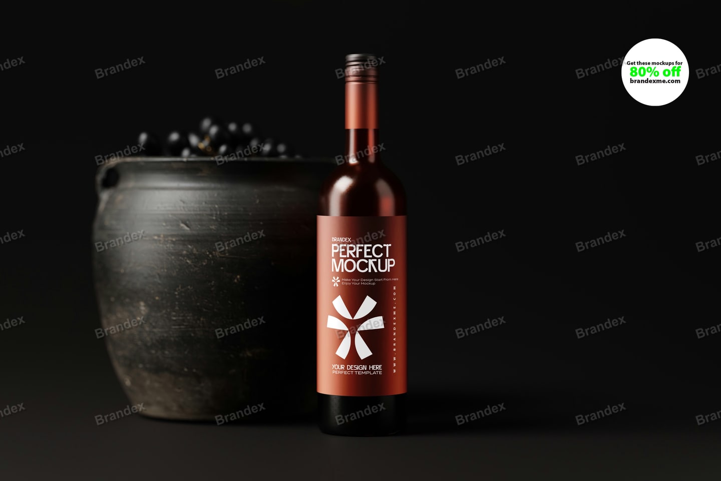 Elegant Dark Wine Bottle Label Mockup Black Background