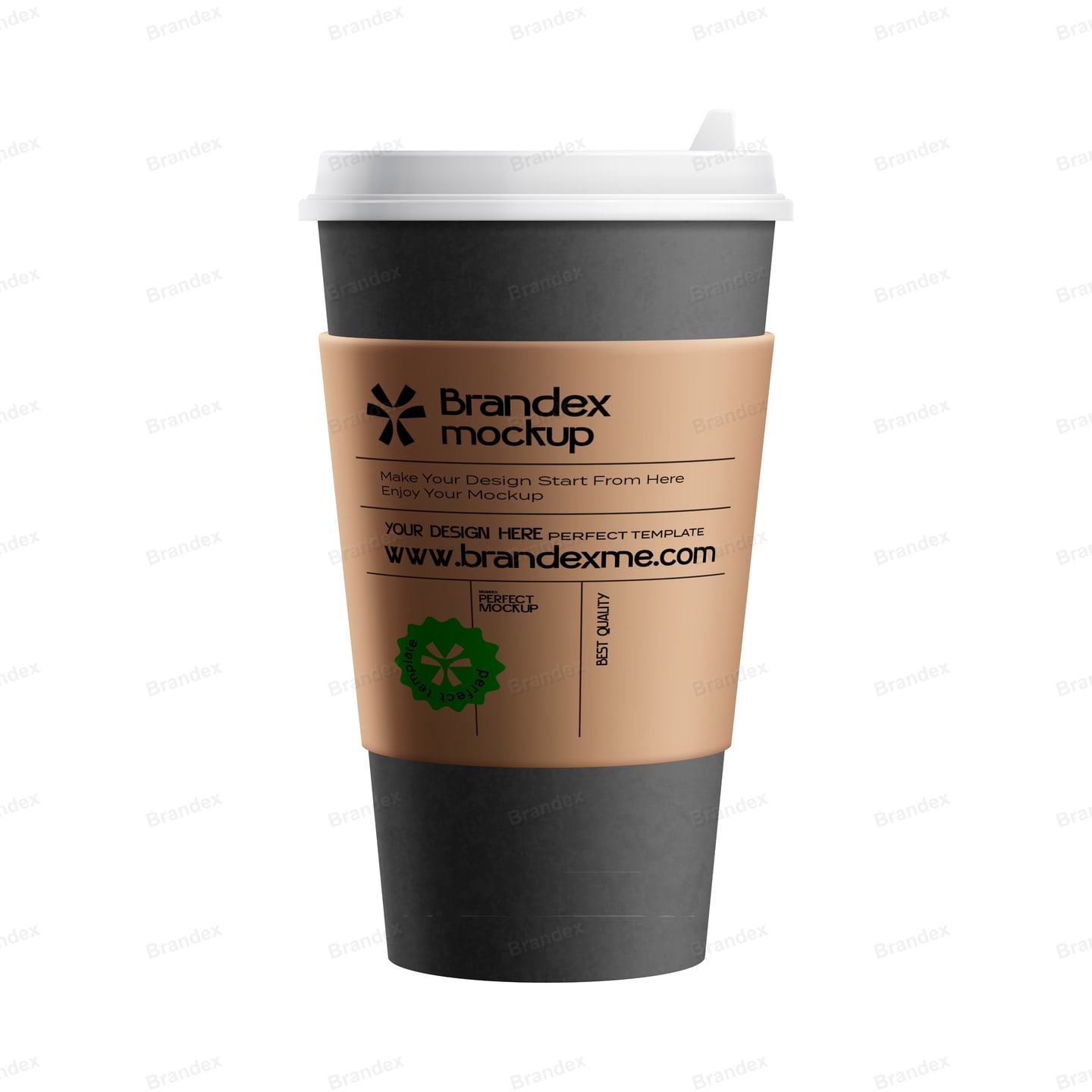 Black Paper Coffee Cup Mockup with Kraft Sleeve and White Lid