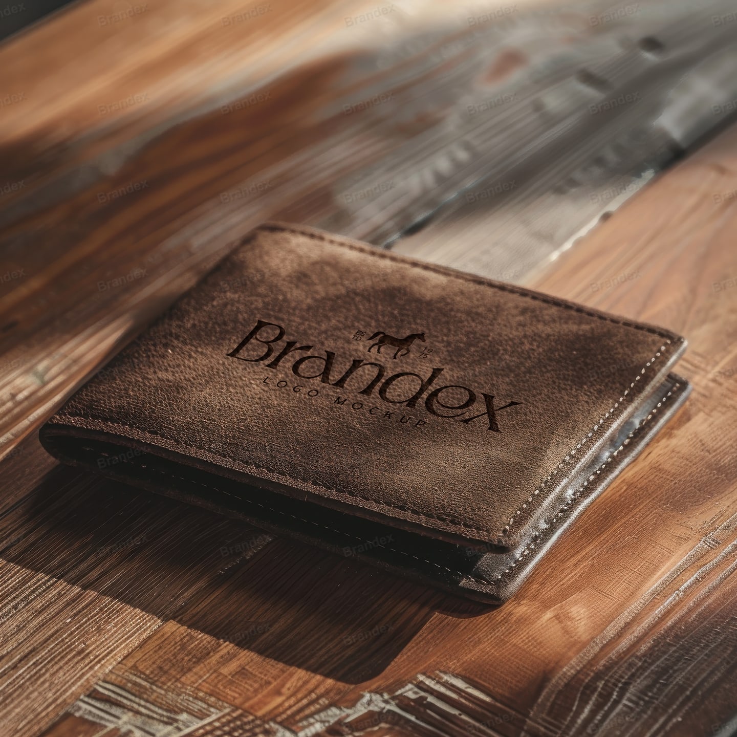 Leather Bi-Fold Wallet Mockup Brown Rustic