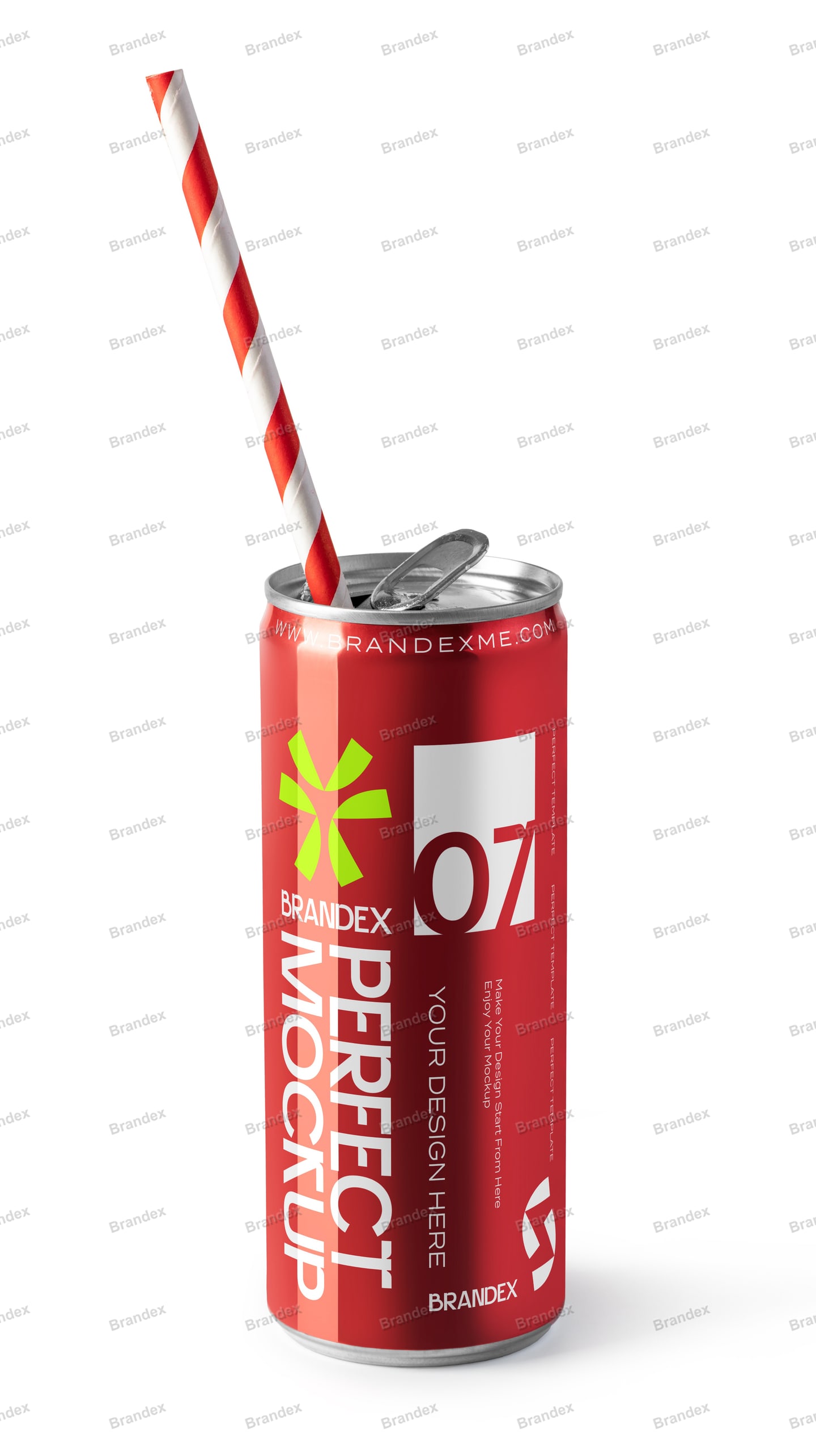 Vibrant Red Soda Can Branding Mockup Striped Straw