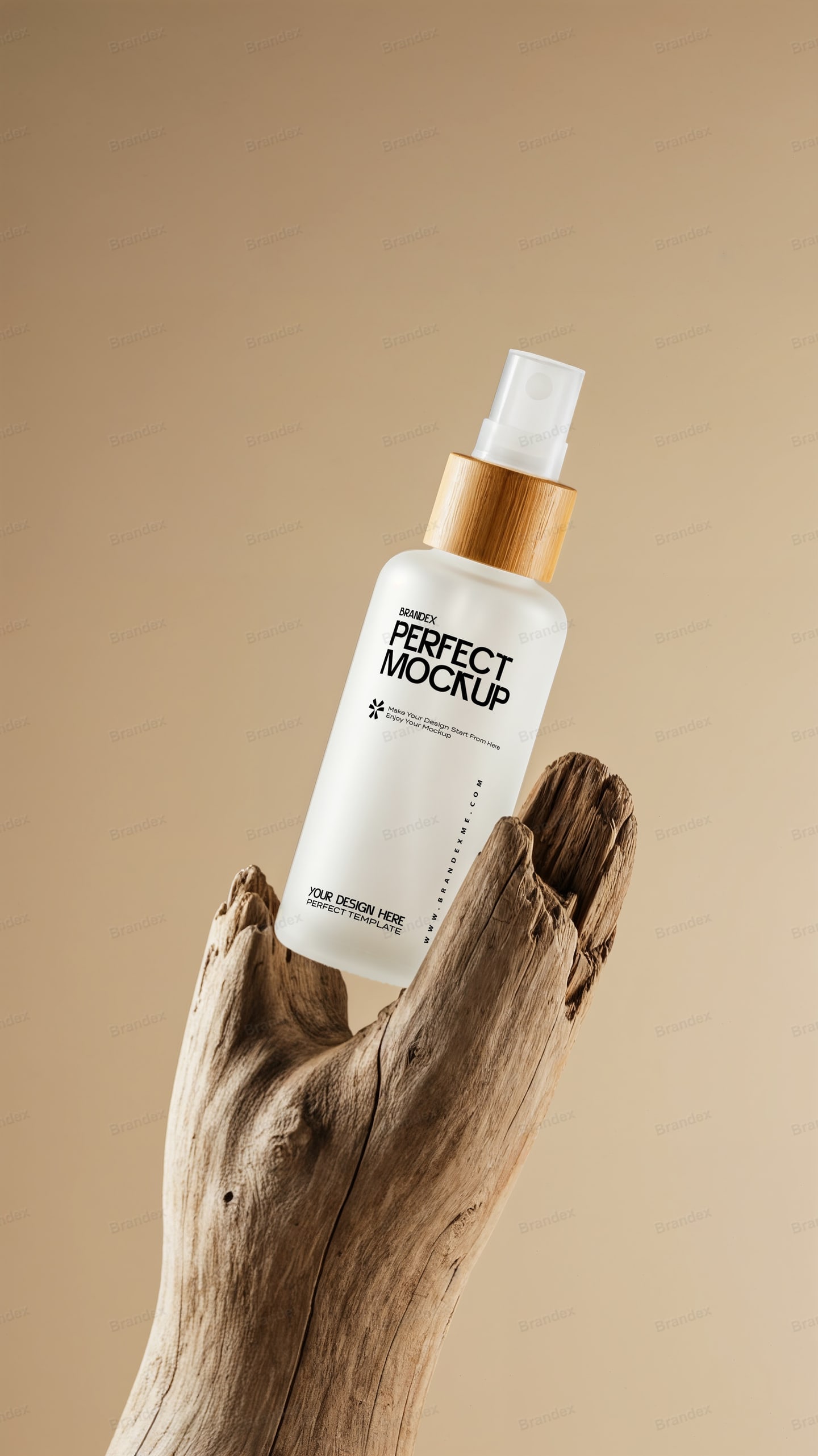 Eco-Friendly Cosmetic Spray Bottle Mockup Bamboo Cap Driftwood
