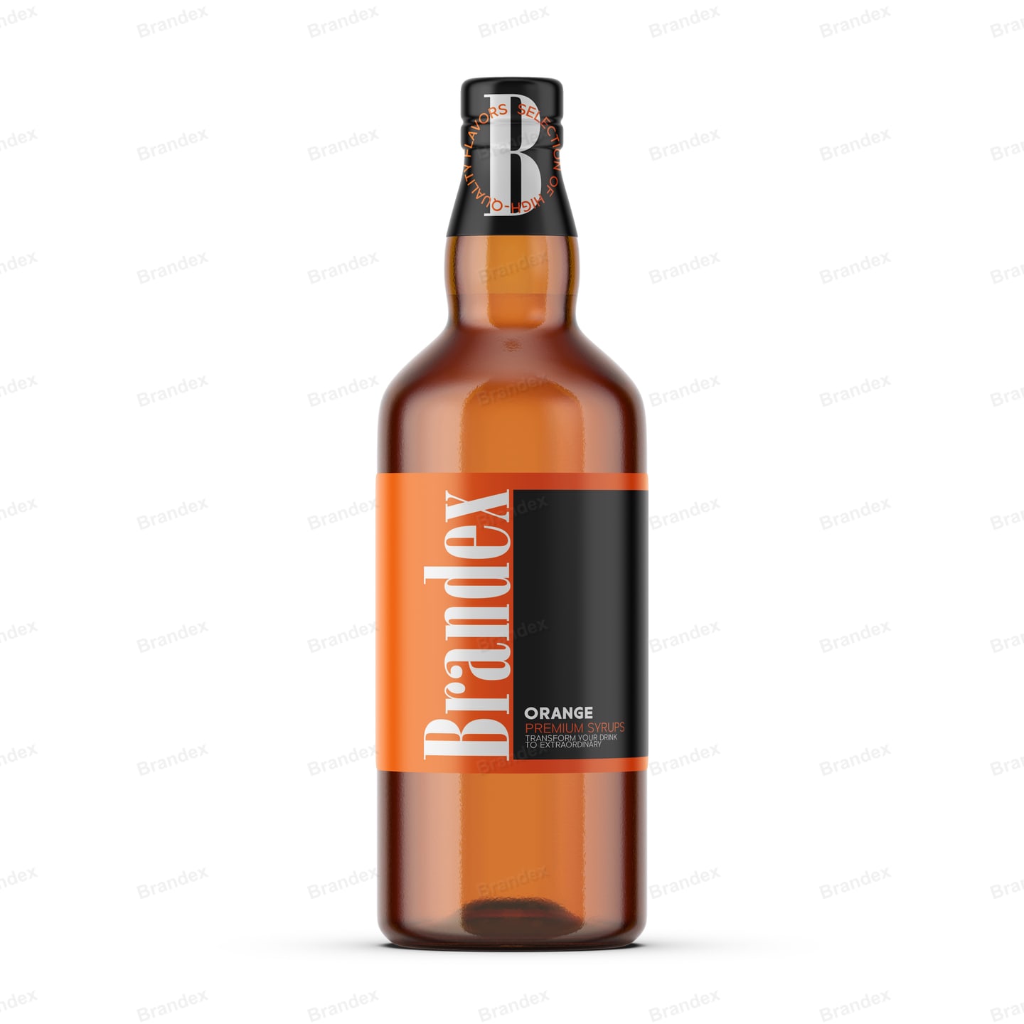 Orange Premium Syrup Bottle Packaging Template – Black Label Design