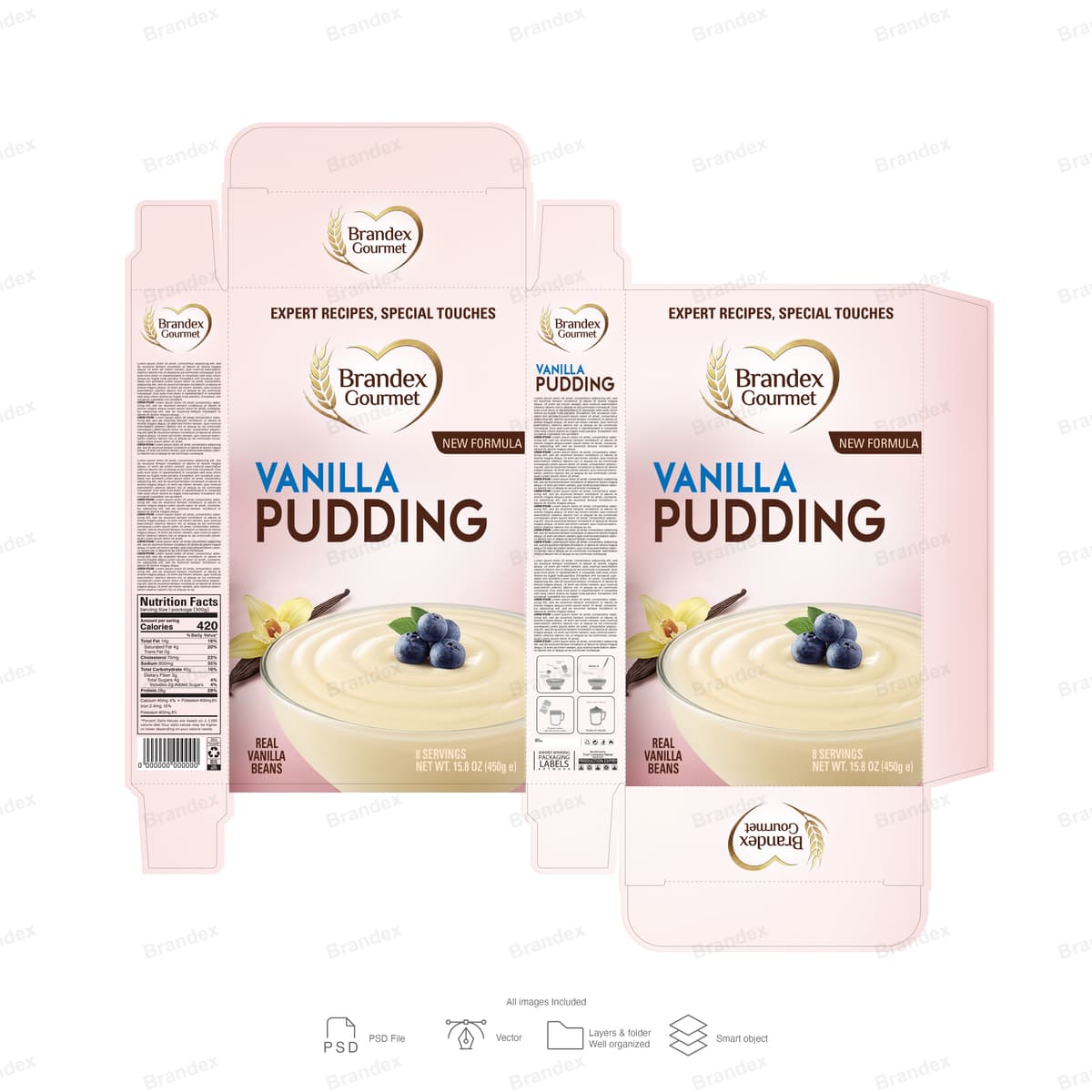 Puding Packing Vanilla Pudding Box Packaging Template – Blush Pink & Gold Design ...